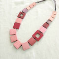 Chunky Squares Wooden Beaded Necklace N6-6133JU