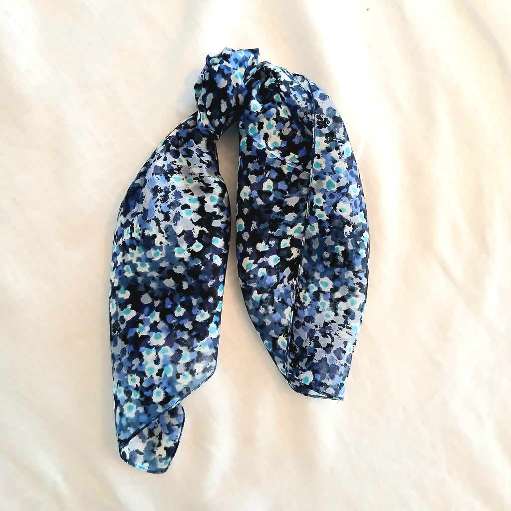 Necktie Pure Silk Scarf Small Flower Field Blue Design Small PS-1094/S
