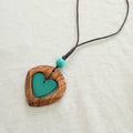 Wooden Heart in Heart Pendant Necklace N7-1361