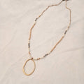 Golden Ring Pendant and White Wooden Bead Necklace 21-1326N
