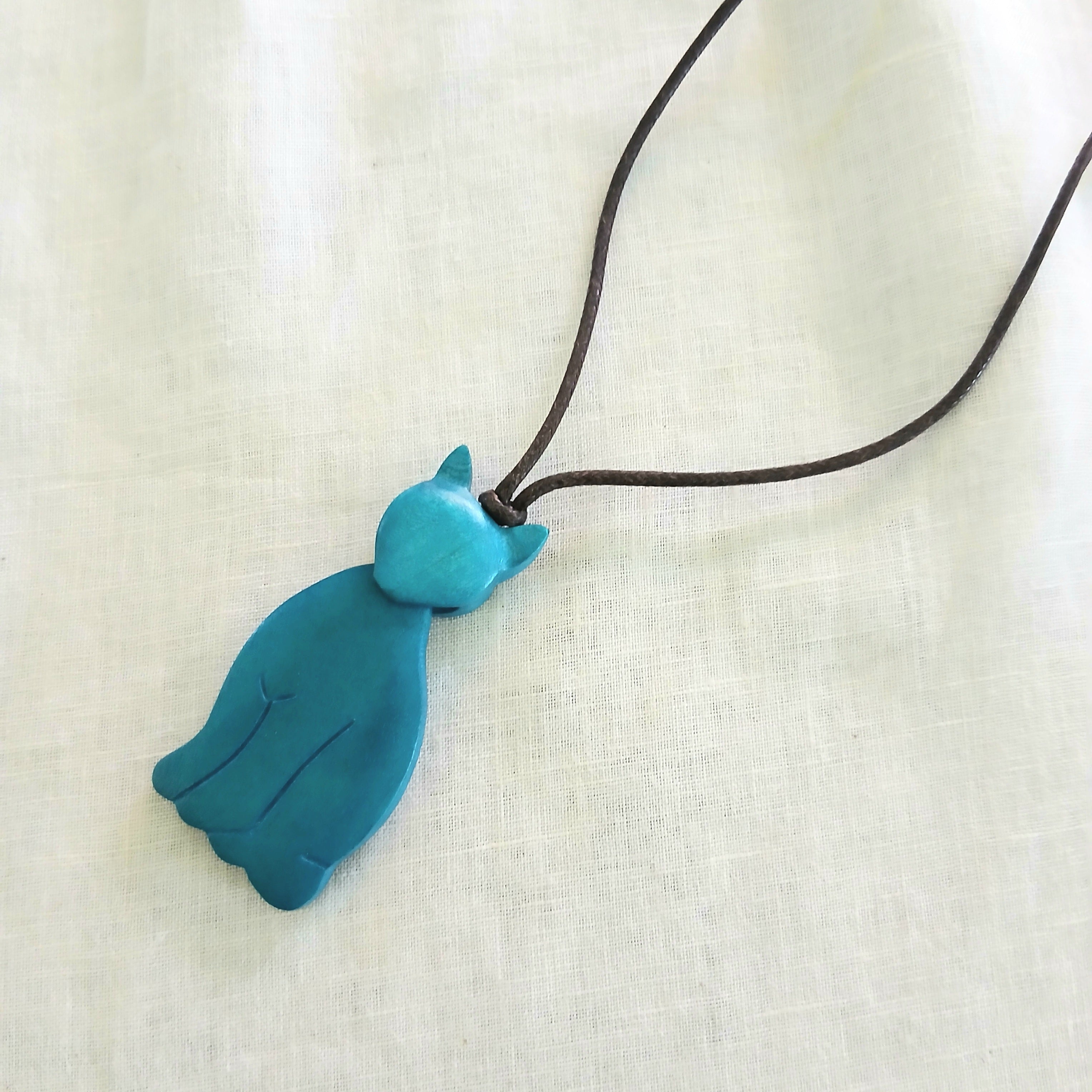 Simple Cat Wooden Pendant Necklace N6-5979