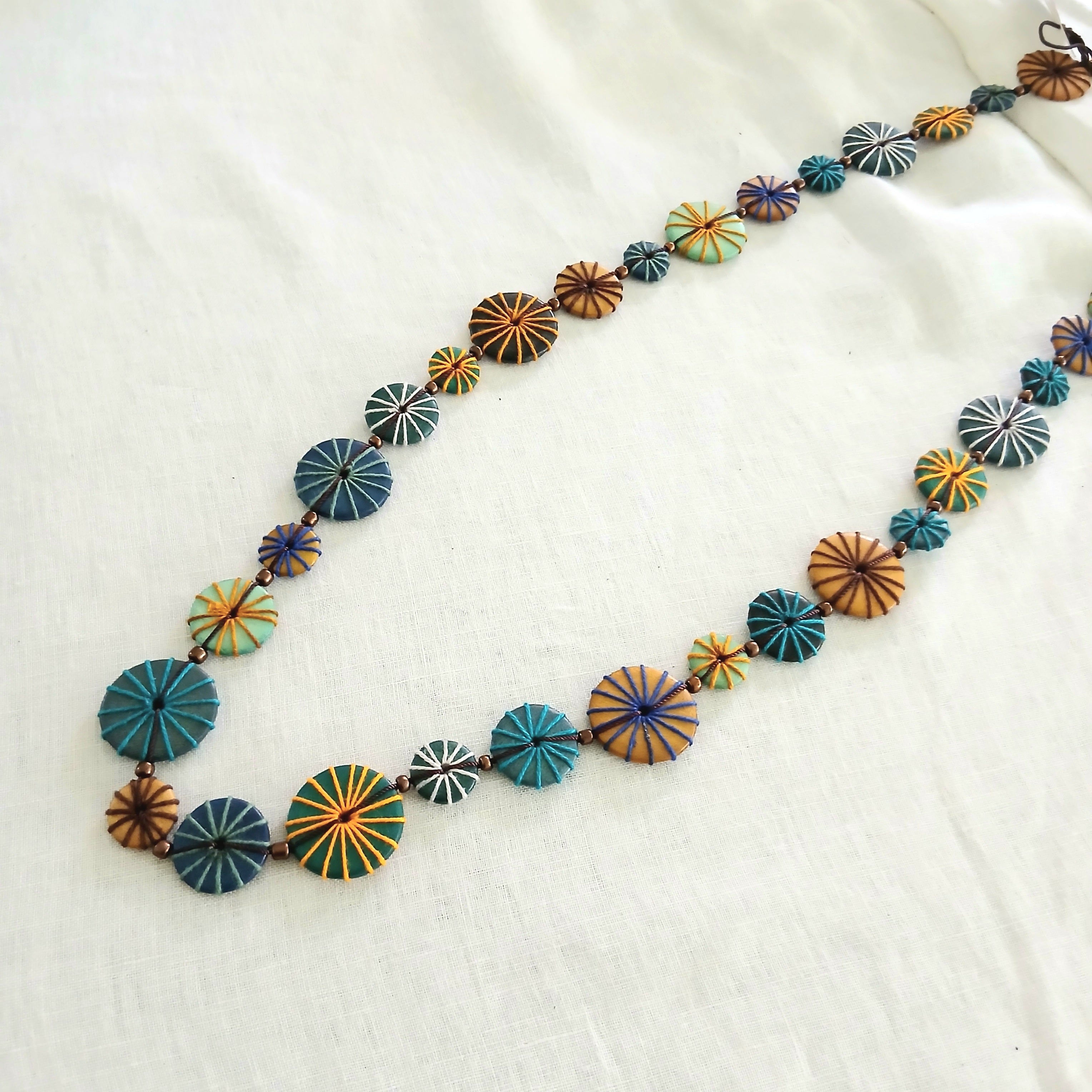Long Wooden Beaded and Embroidered Necklace N6-62CMLH