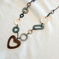 Long Heart Pendant and Wooden Shaped Beads Necklace N6-5935