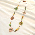 Embroidered Floral and Wooden Beaded Necklace N7-1575