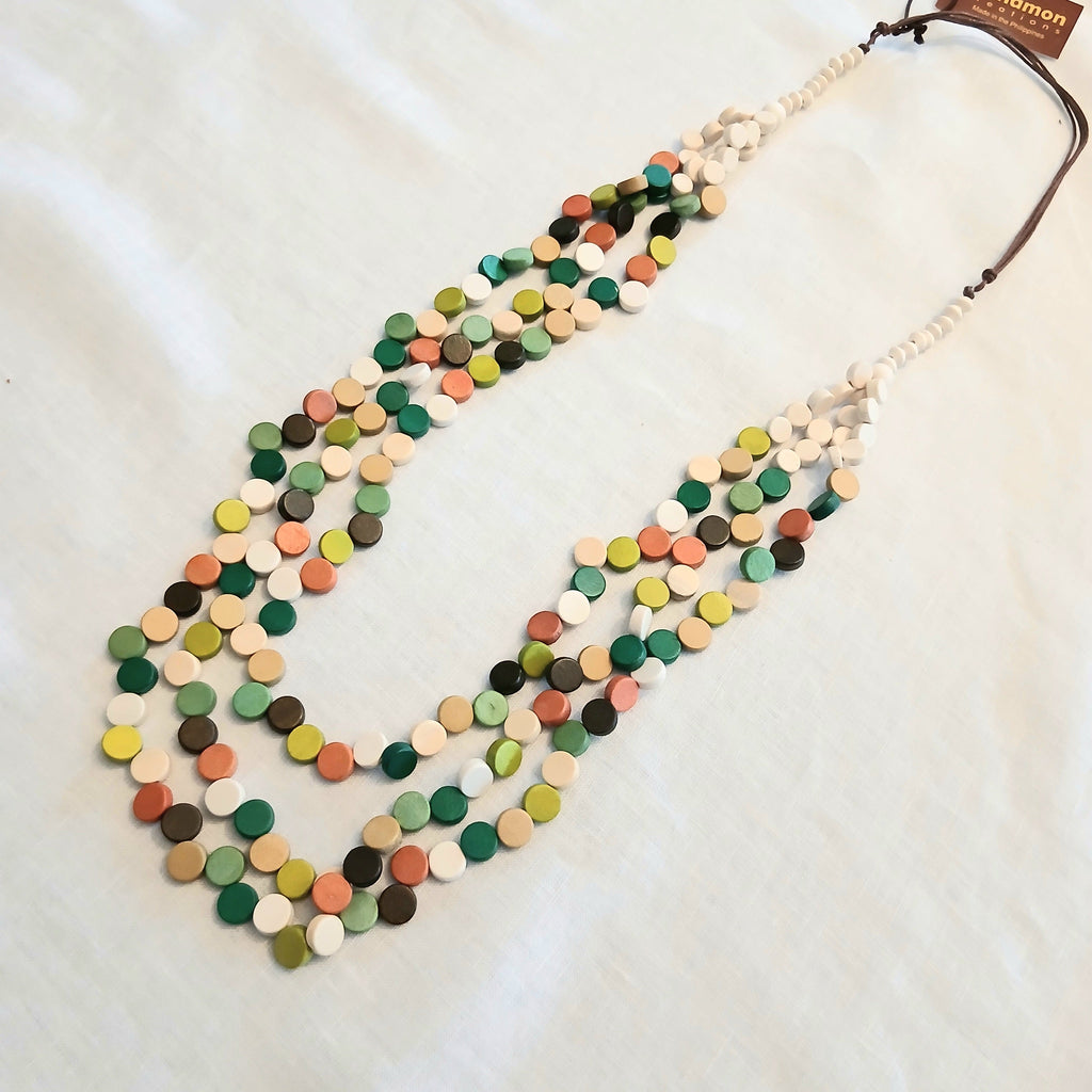 Whimsical 3-Layered Multi-Coloured Small Round Wooden Beaded Necklace N6-2551FMAY
