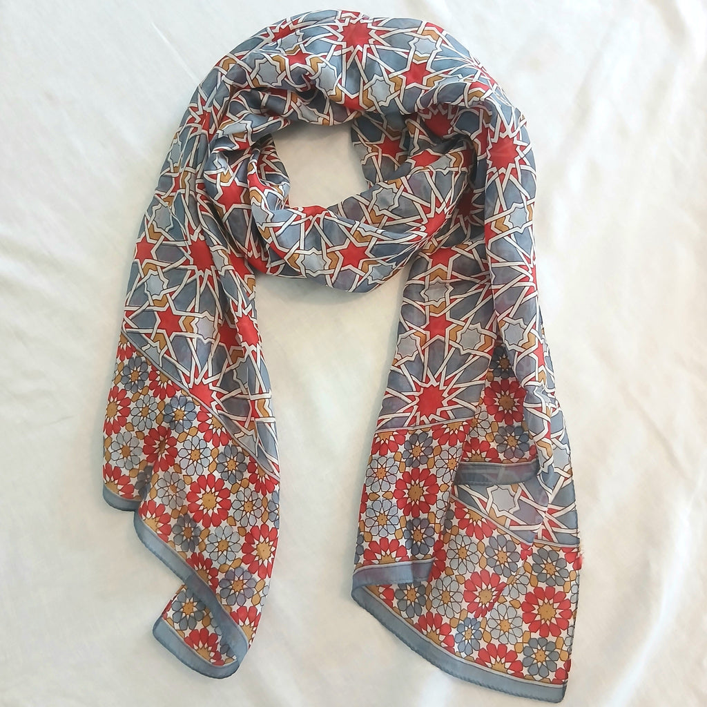 Pure Silk Scarf Geometrical Stars Design PS-1141/L