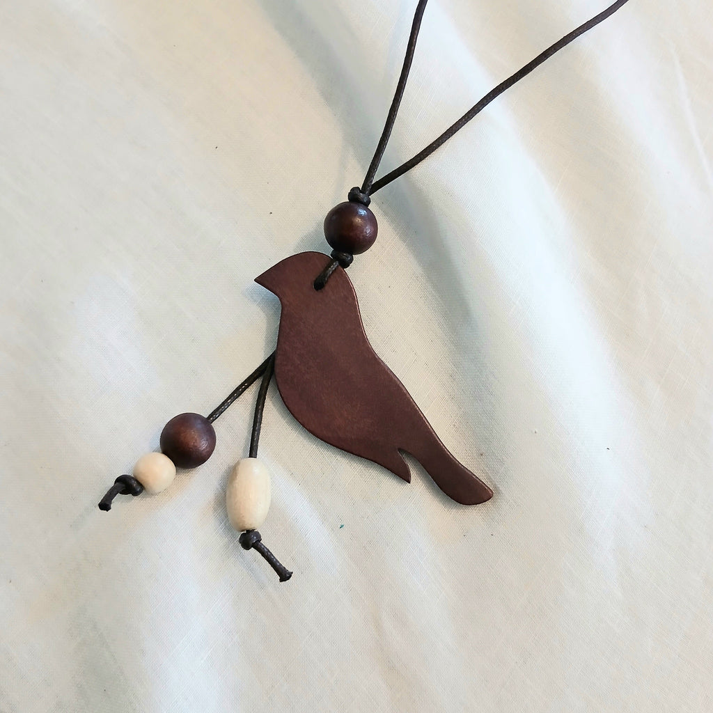 Wooden Bird with String and Beads Necklace N6-5415
