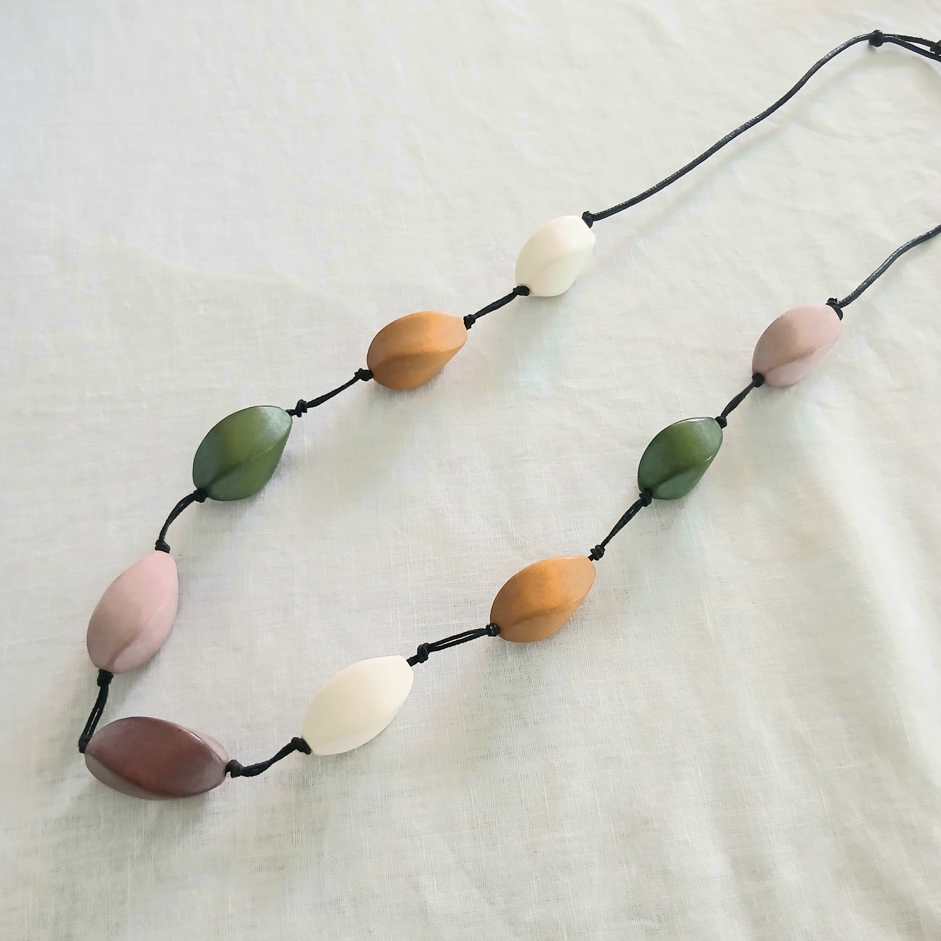 Teardrop Large Wooden Beads on Long Necklace N7-1449