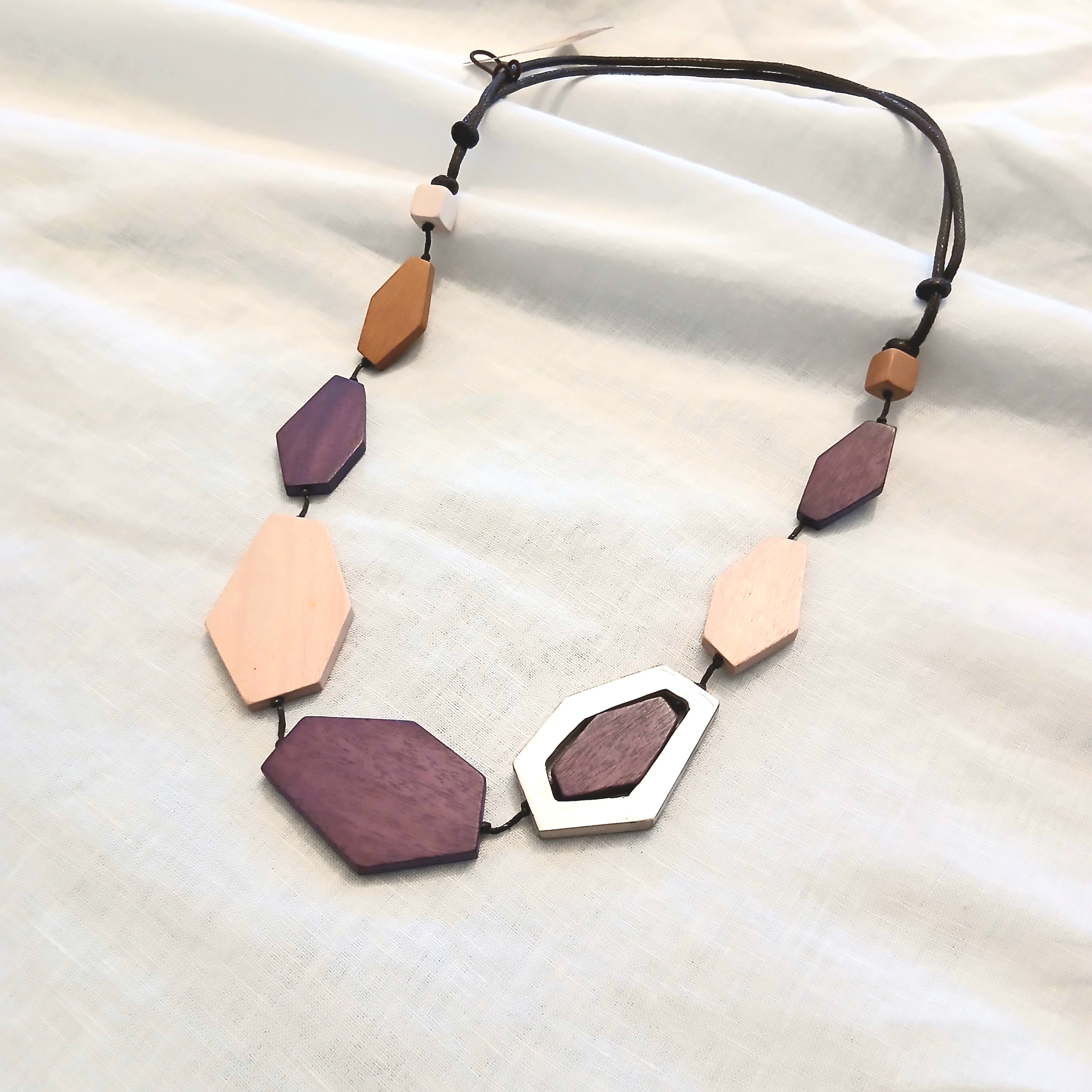 Diamond Shaped Wooden Beads and Silver N7-1346