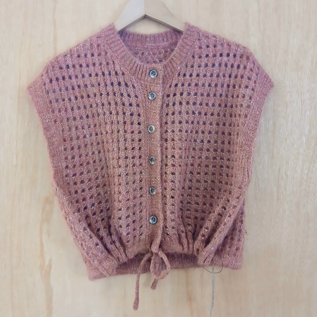 Sleeveless Crop Knit with Tightening String 332758