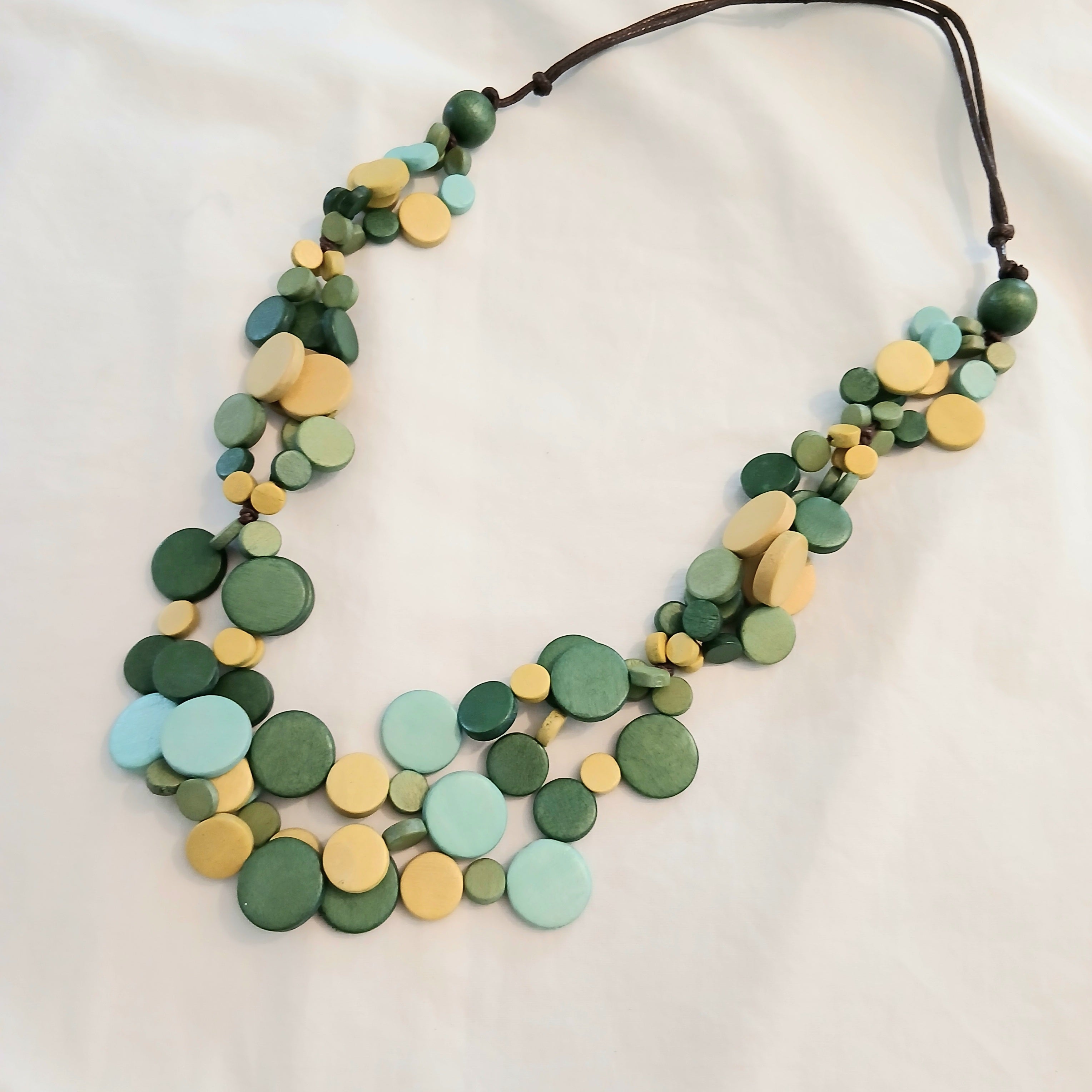 Whimsical Layered Wooden Beaded Necklace N7-1610F