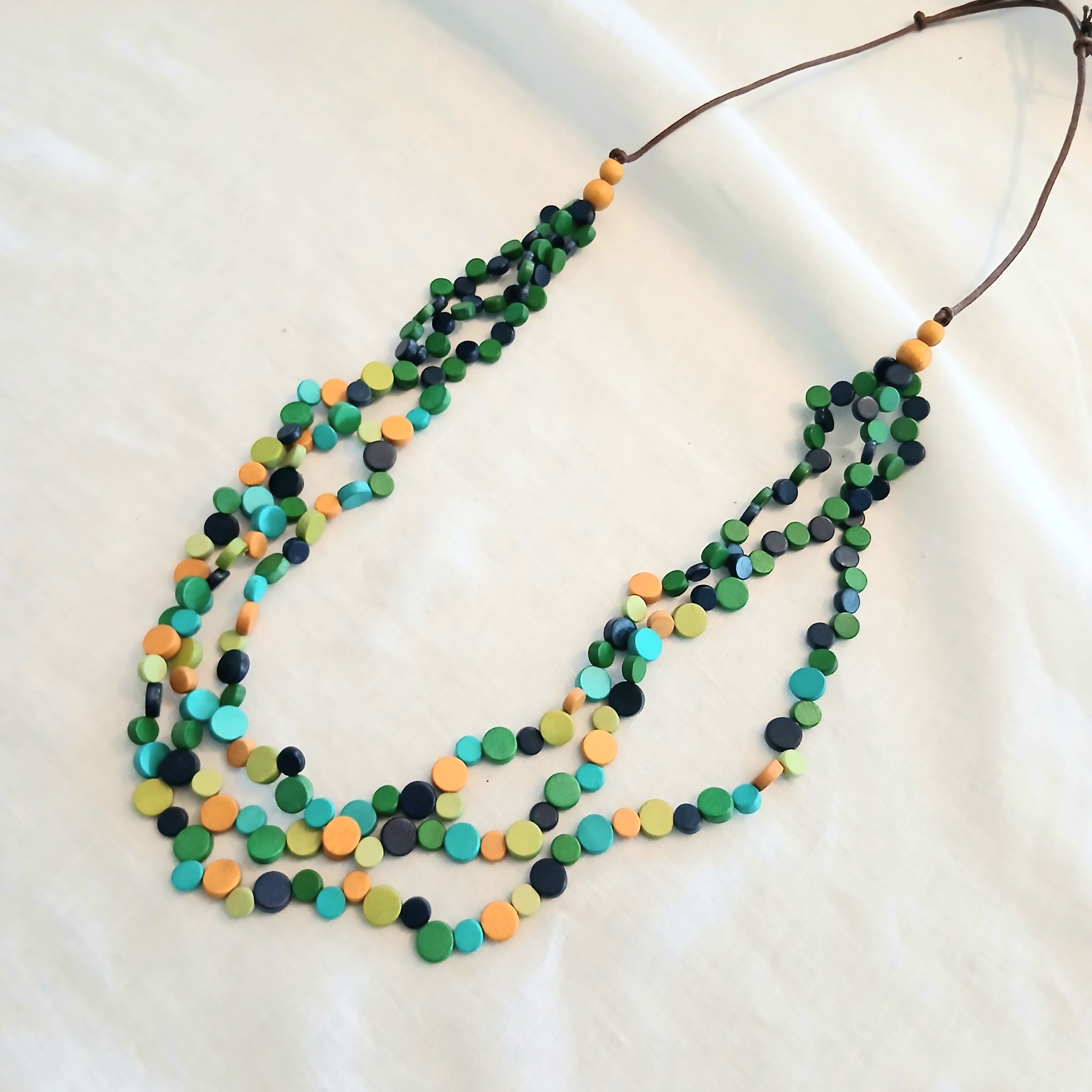 Whimsical Layered Small Wooden Circles Beads Necklace N7-704X