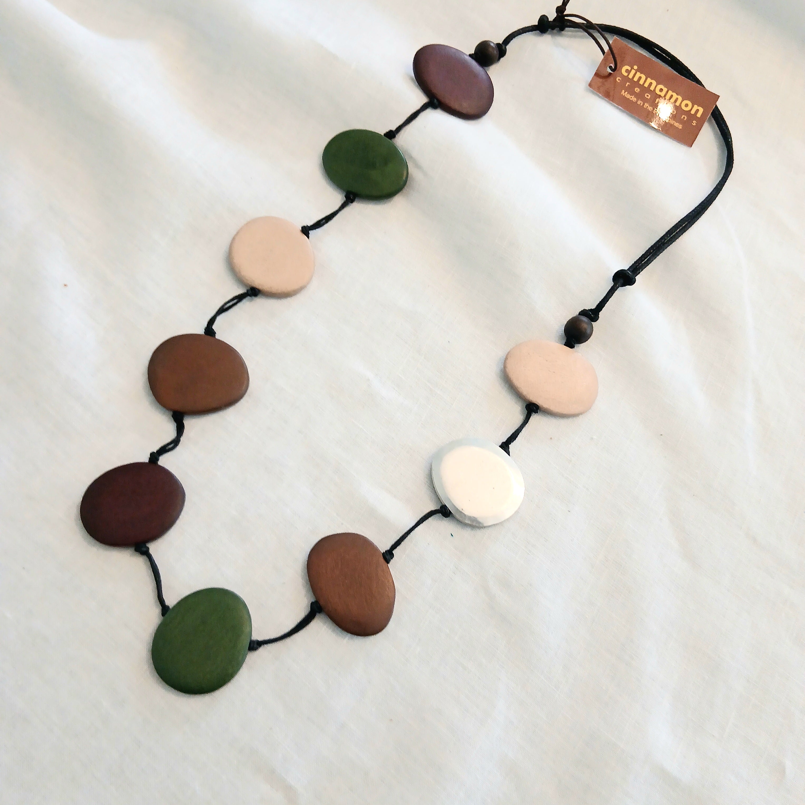 Natural Cut Oval Wooden Pieces Necklace N7-959