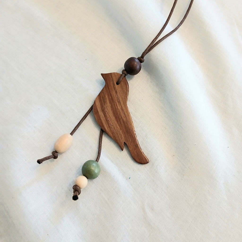 Wooden Bird with String and Beads Necklace N6-5415