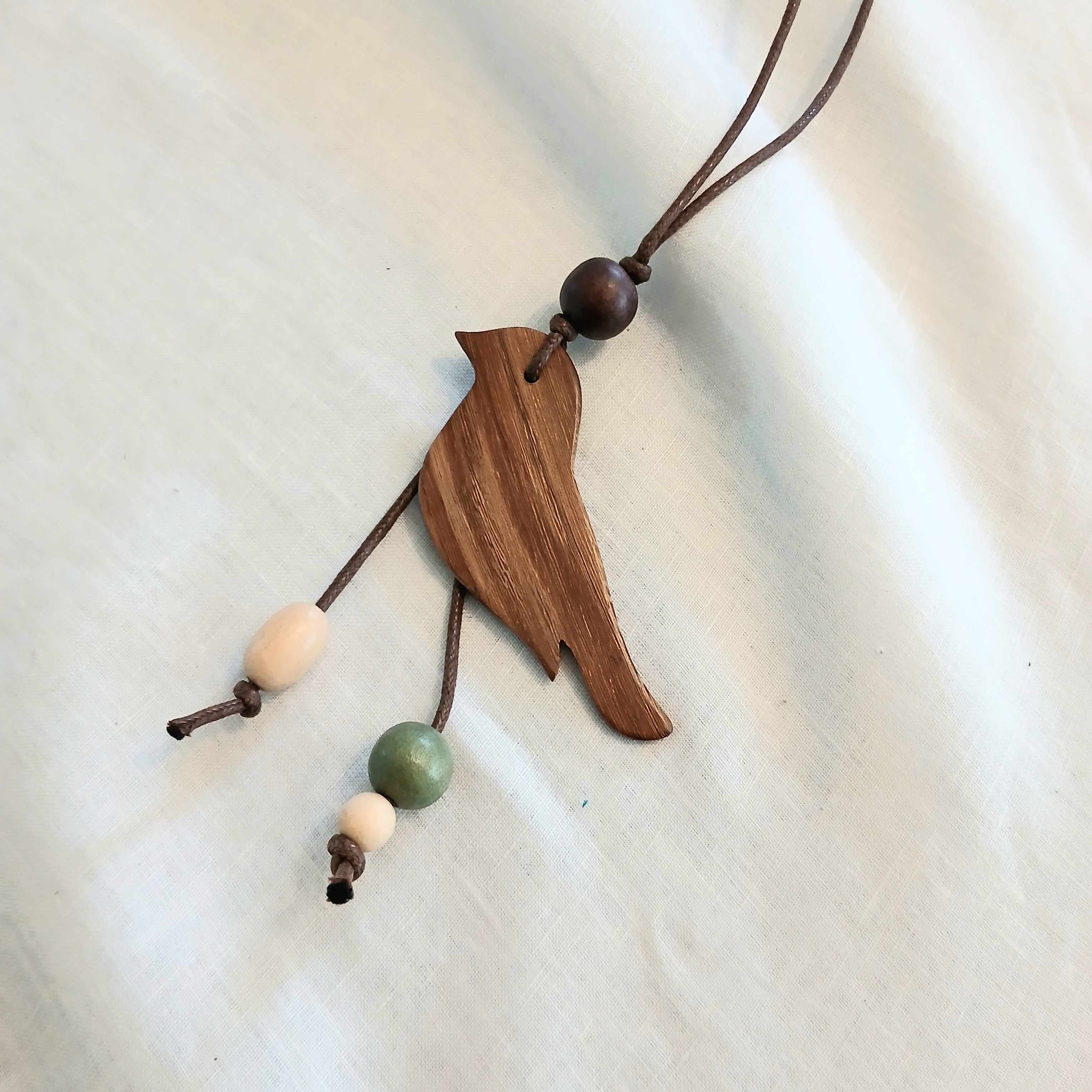 Wooden Bird with String and Beads Necklace N6-5415