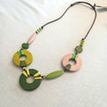 Embroidered Circles Shaped Wooden Beaded Necklace N7-1351