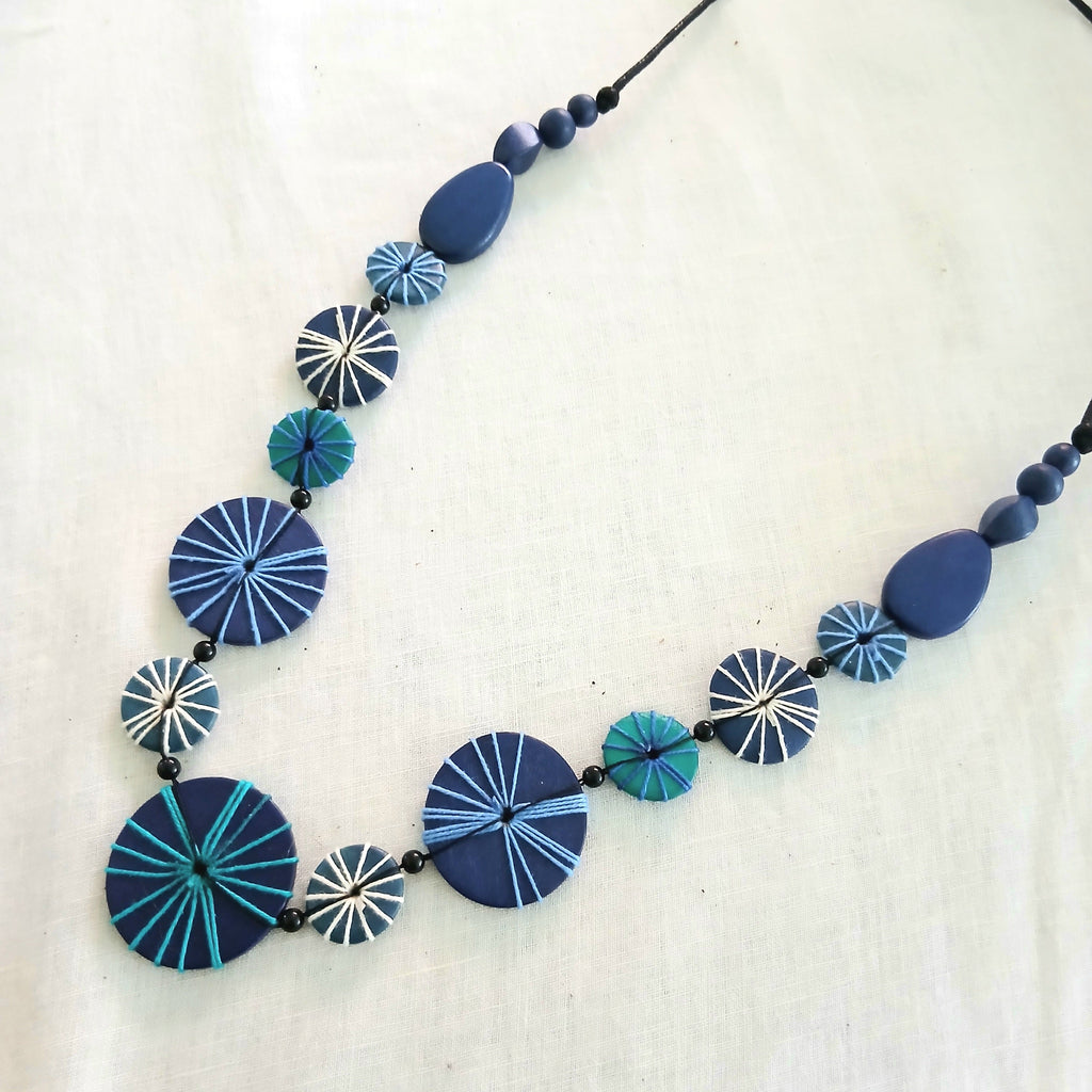 PRE-ORDER Blue Embroidered Necklace N7-349C