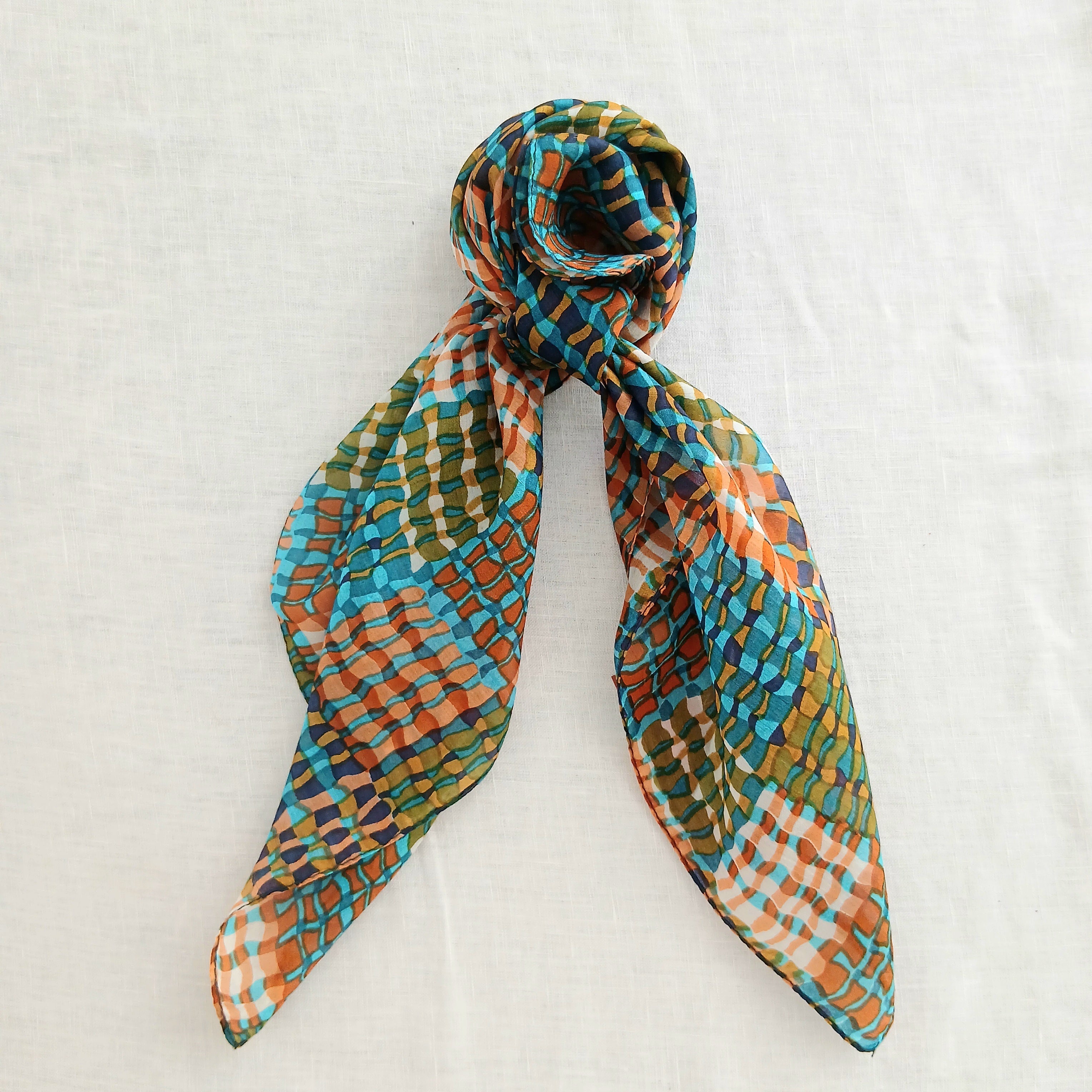 Pure Silk Scarf Lines and Squares Design Necktie TS-1146-S