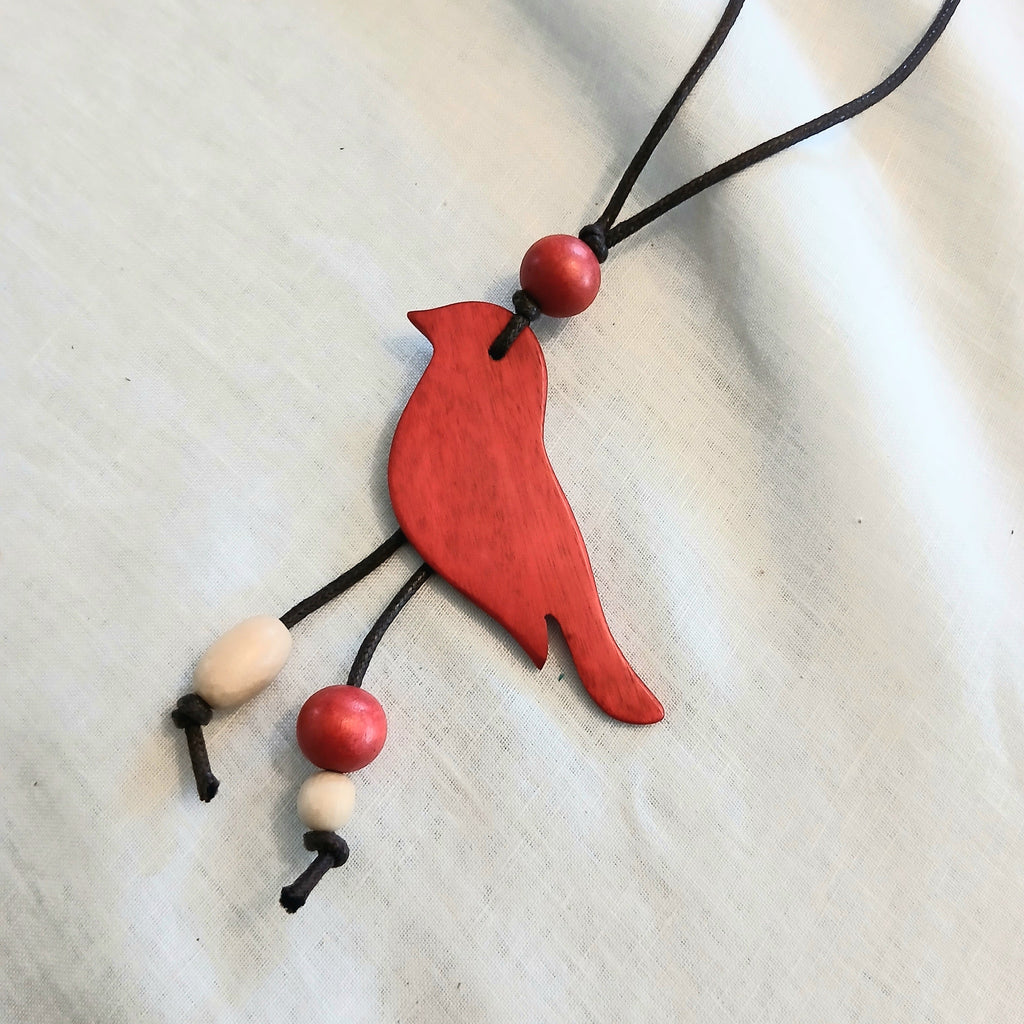 Wooden Bird with String and Beads Necklace N6-5415