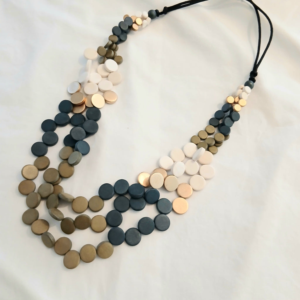 Layered Circles Wooden Beaded Necklace N7-1615