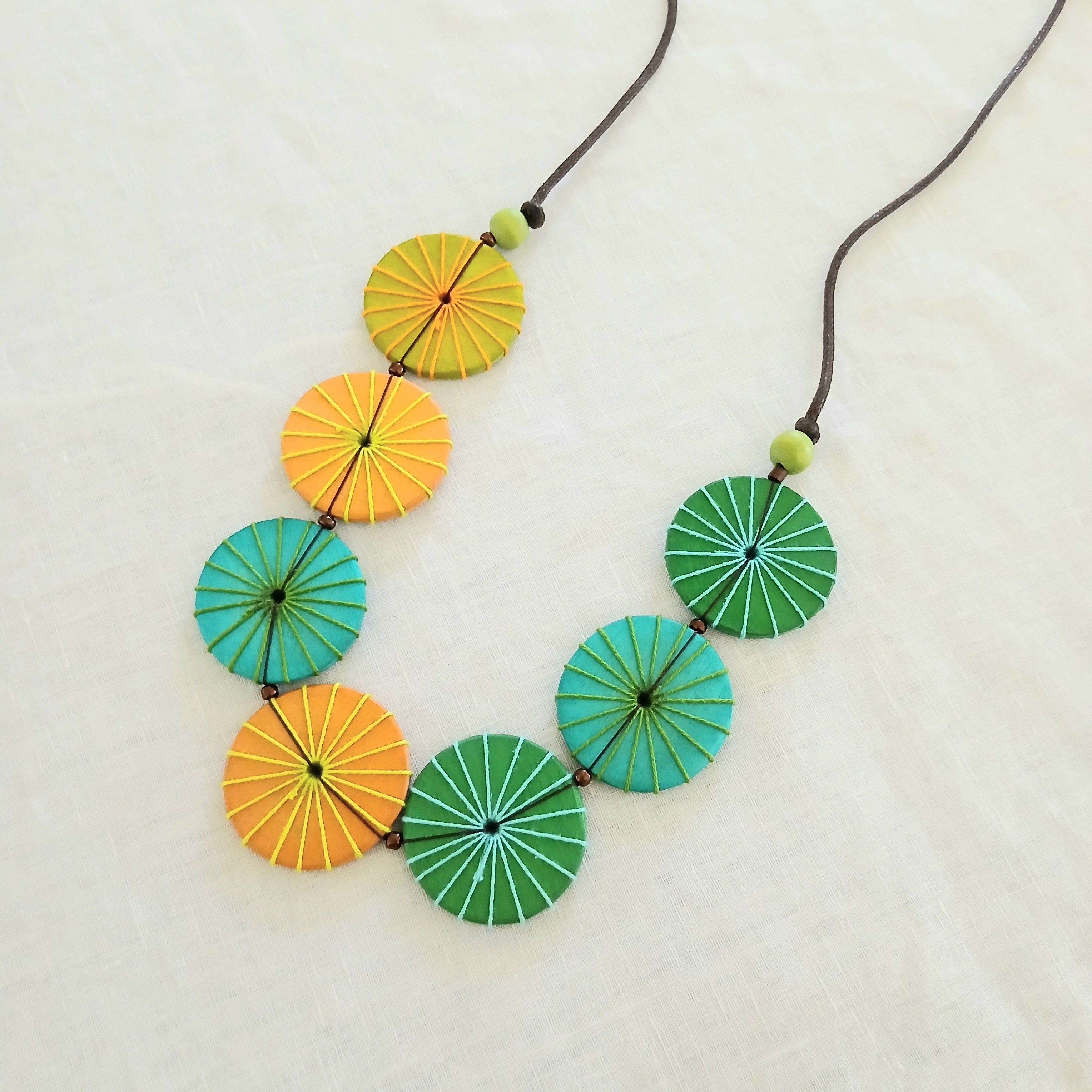 Large Embroidered Wooden Beaded Necklace N7-1387