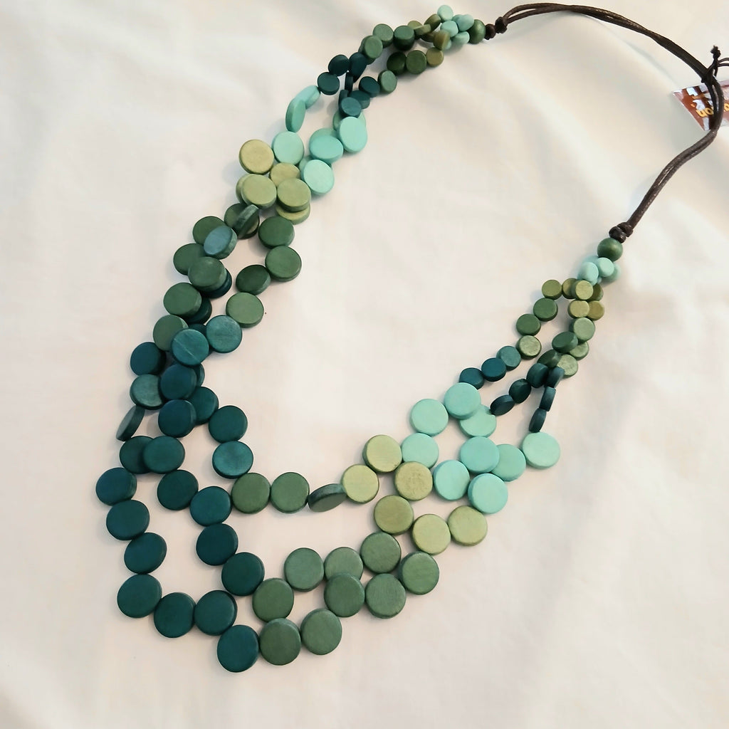 Layered Circles Wooden Beaded Necklace N7-1615