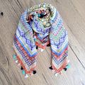 Cotton Square Embroidered Scarf with Pompom 46209