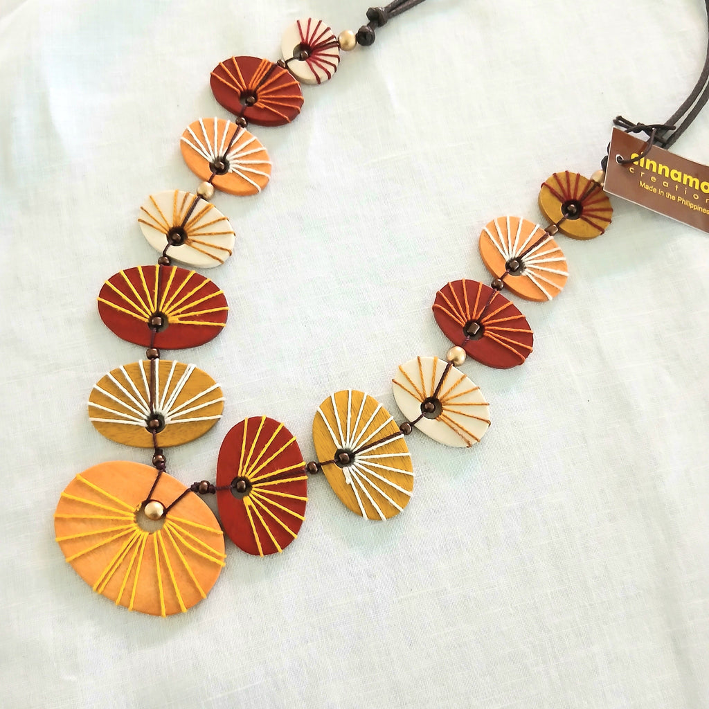 Elegant Embroidered Wooden Beads Necklace N6-6045