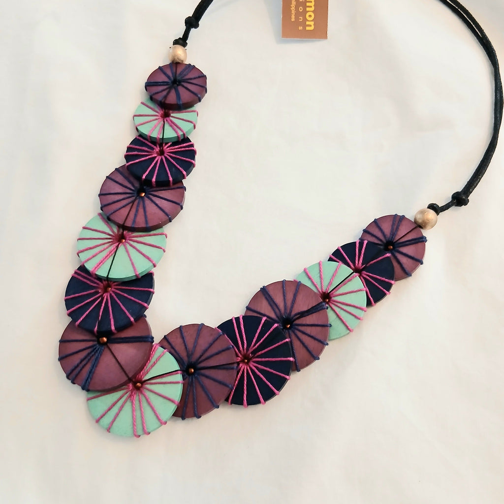 Layered and Embroidered Wooden Necklace N7-2006