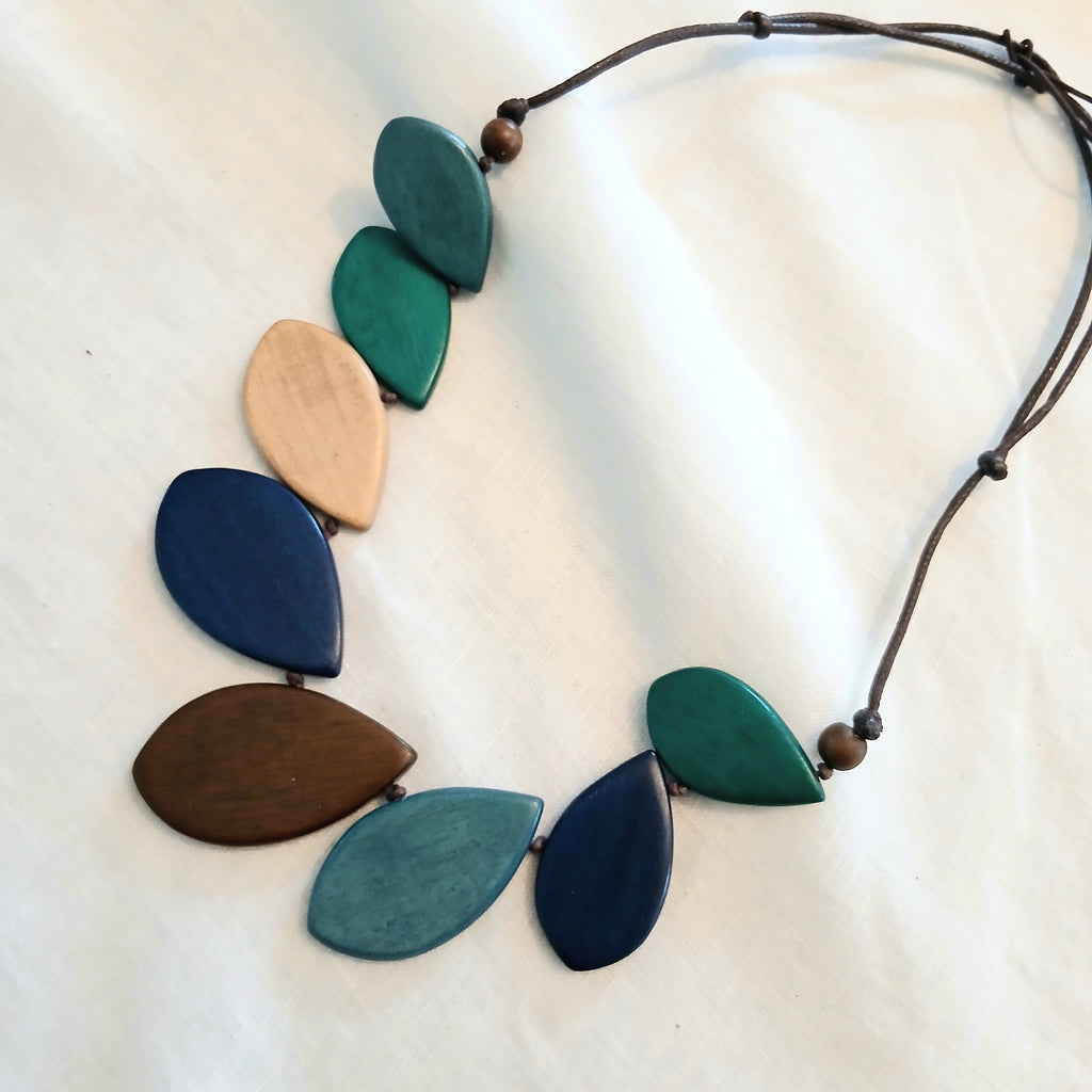 Multi Coloured Tear-Drop Shaped Wooden Beaded Necklace N6-4047CMAY