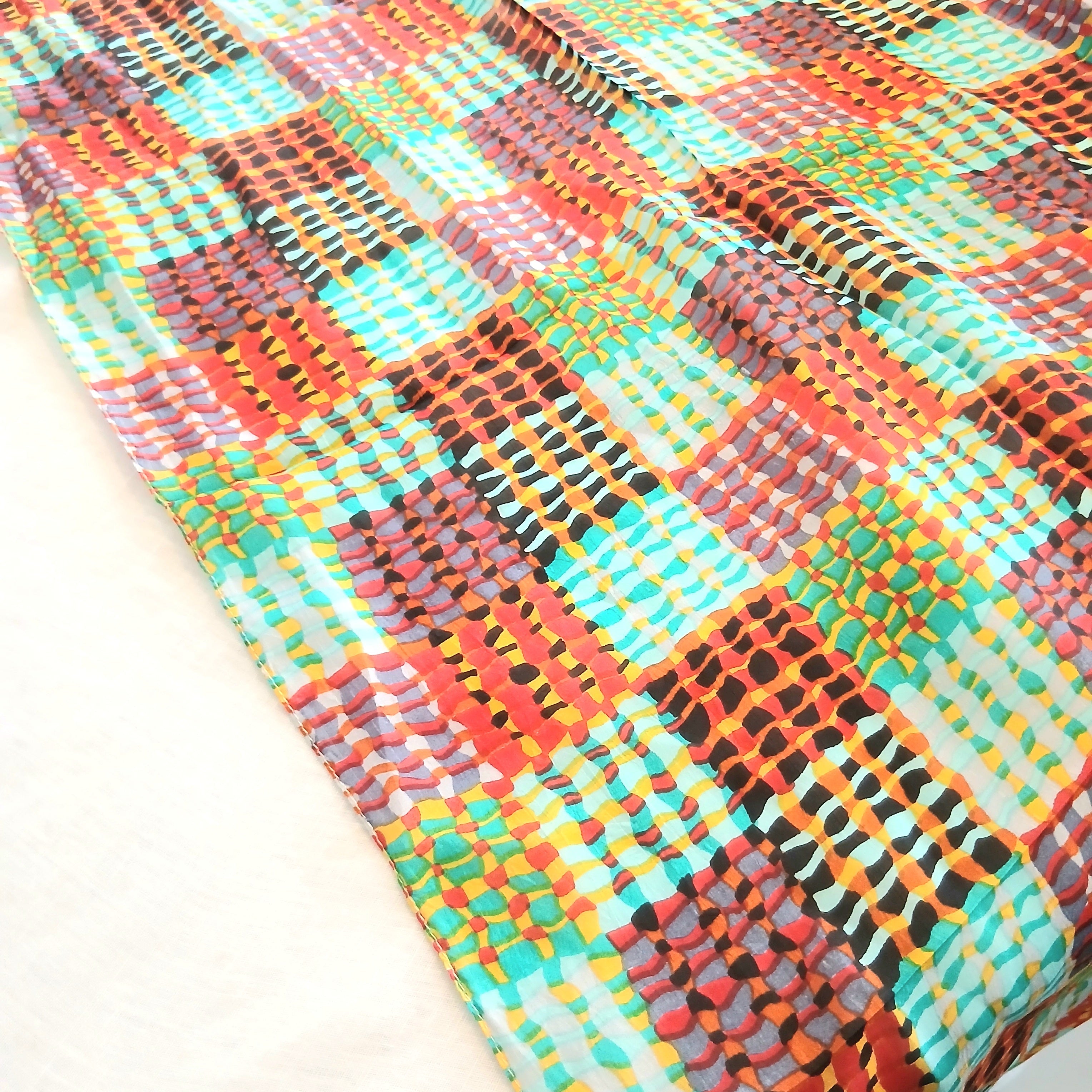 Pure Silk Scarf Lines and Squares Design Large TS-1146L col 1