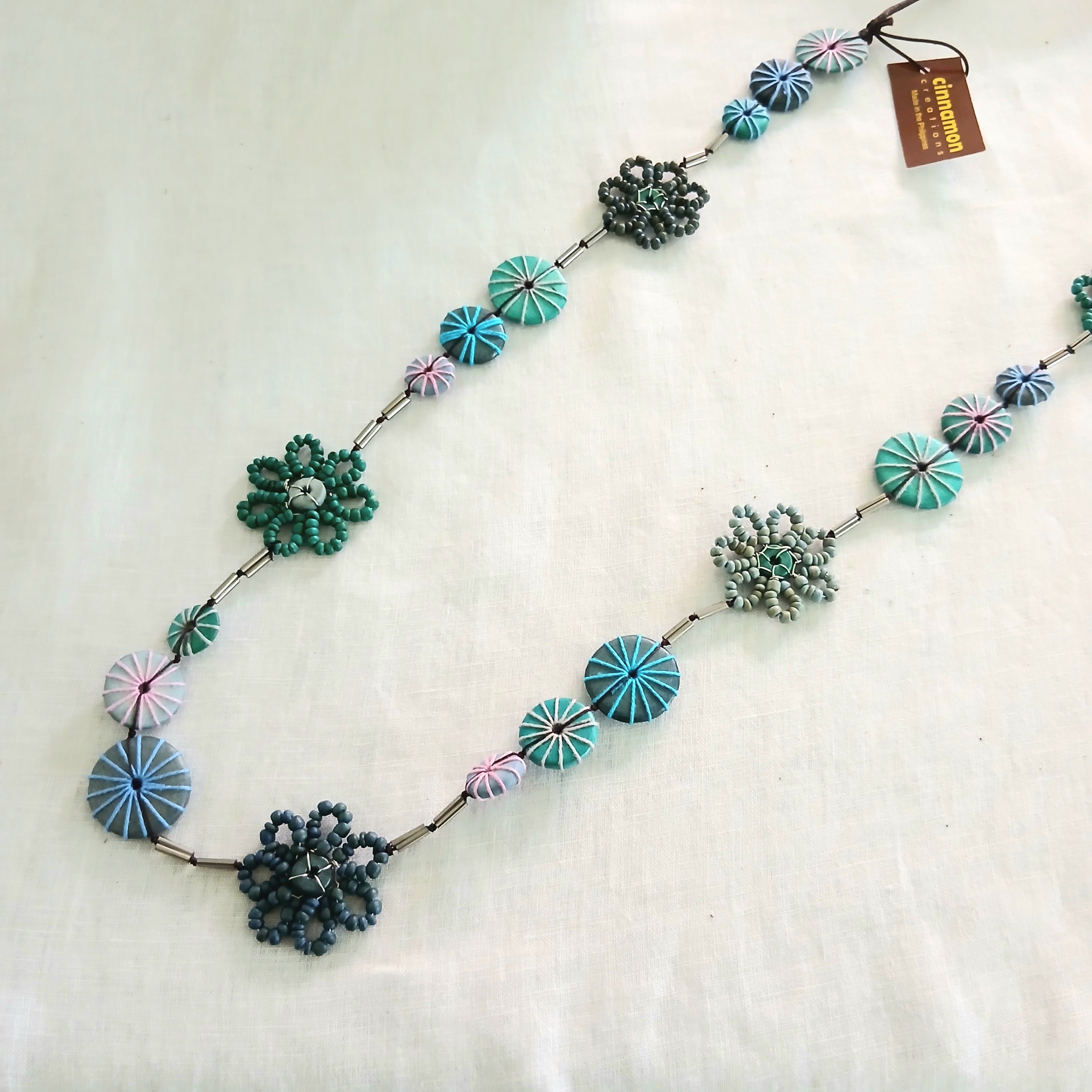 Floral and Embroidered Wooden Beaded Necklace N6-50