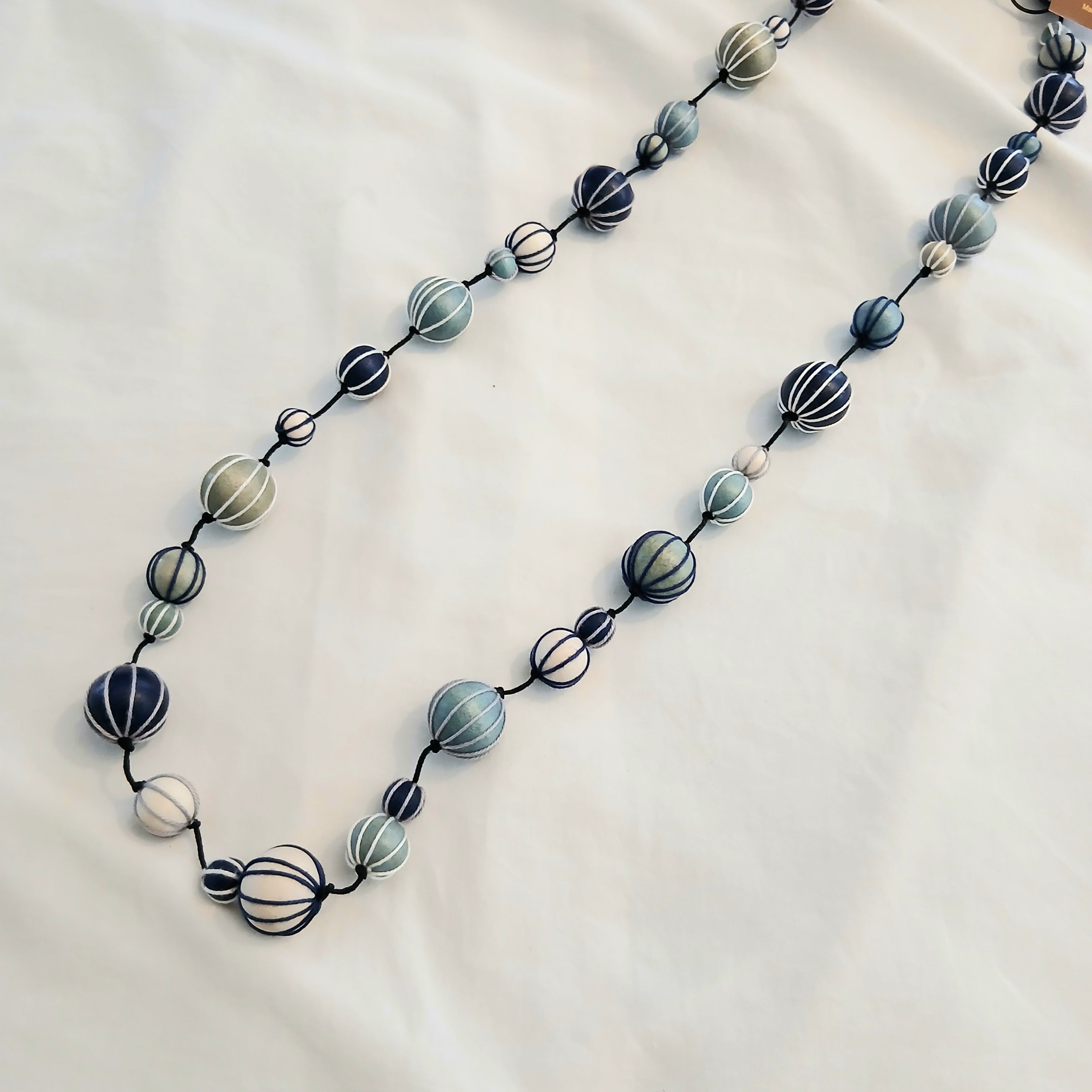 Embroidered Wooden Balls Long Necklace N7-1626ACL