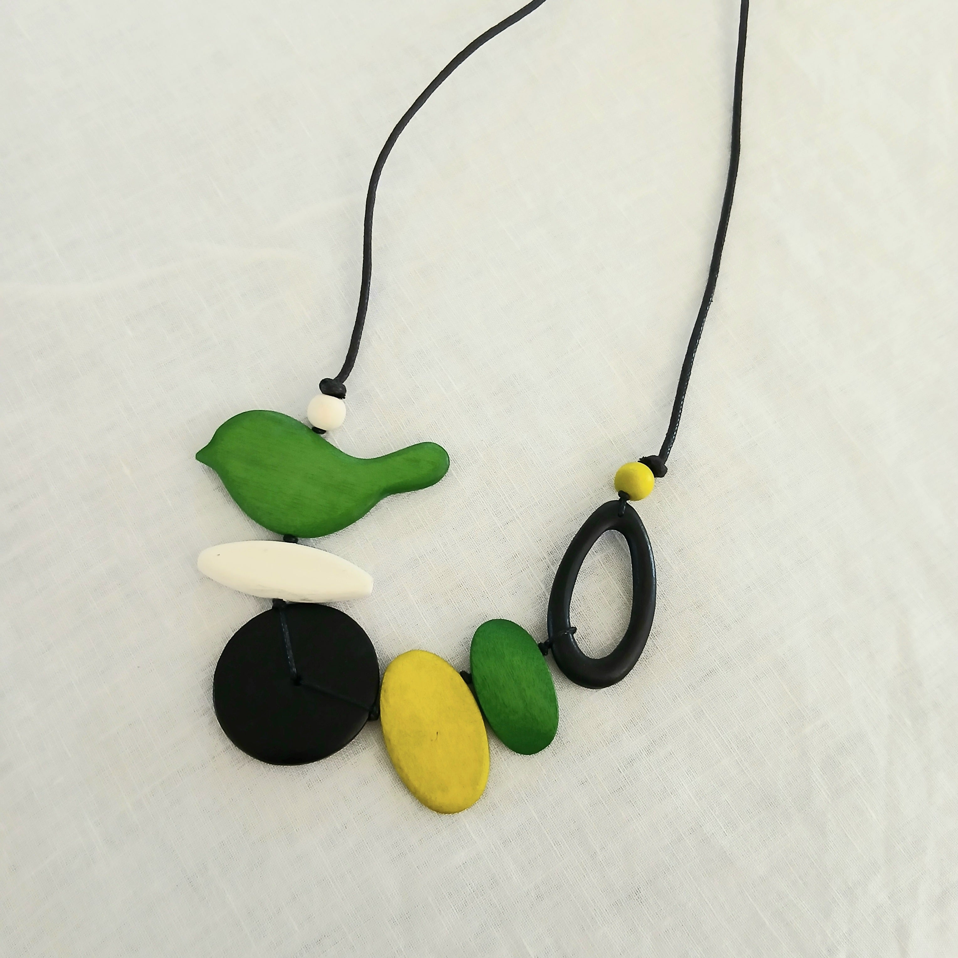 Little Bird and Blended Shapes Wooden Beads Necklace N7-1479