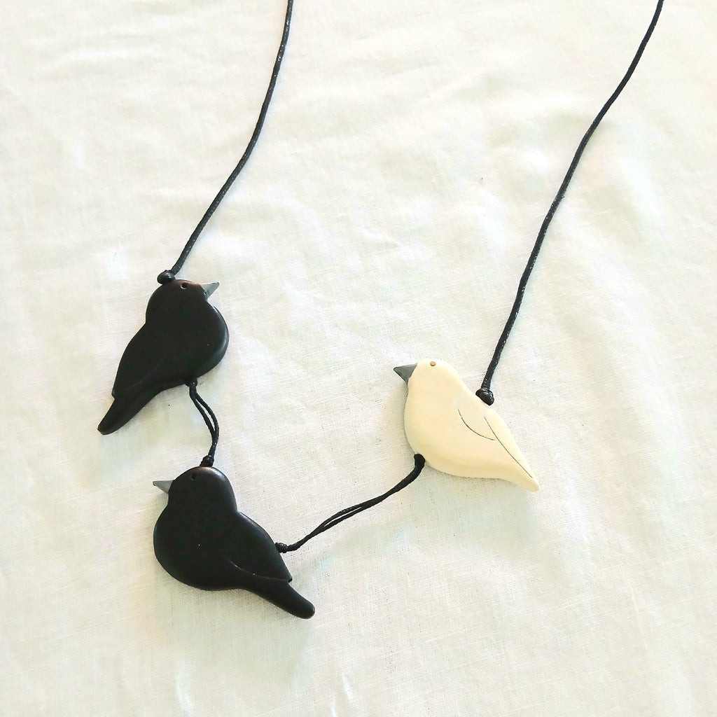 3-Wooden Birds Sitting on a Necklace N6-6231