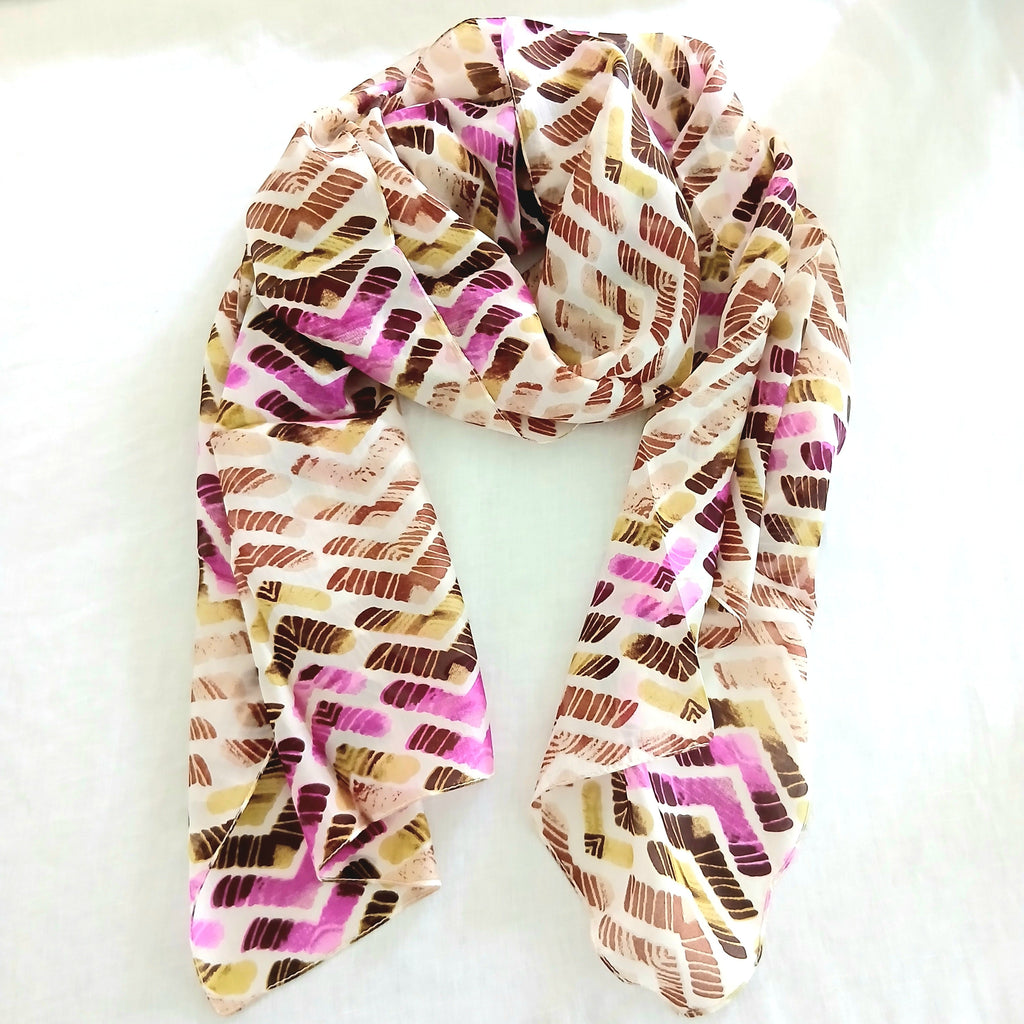 Earthy and Pink Artistic Line Silk Scarf 5522 / L