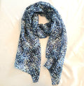 Pure Silk Scarf Small Flower Field Blue Design Large PS-1094/L