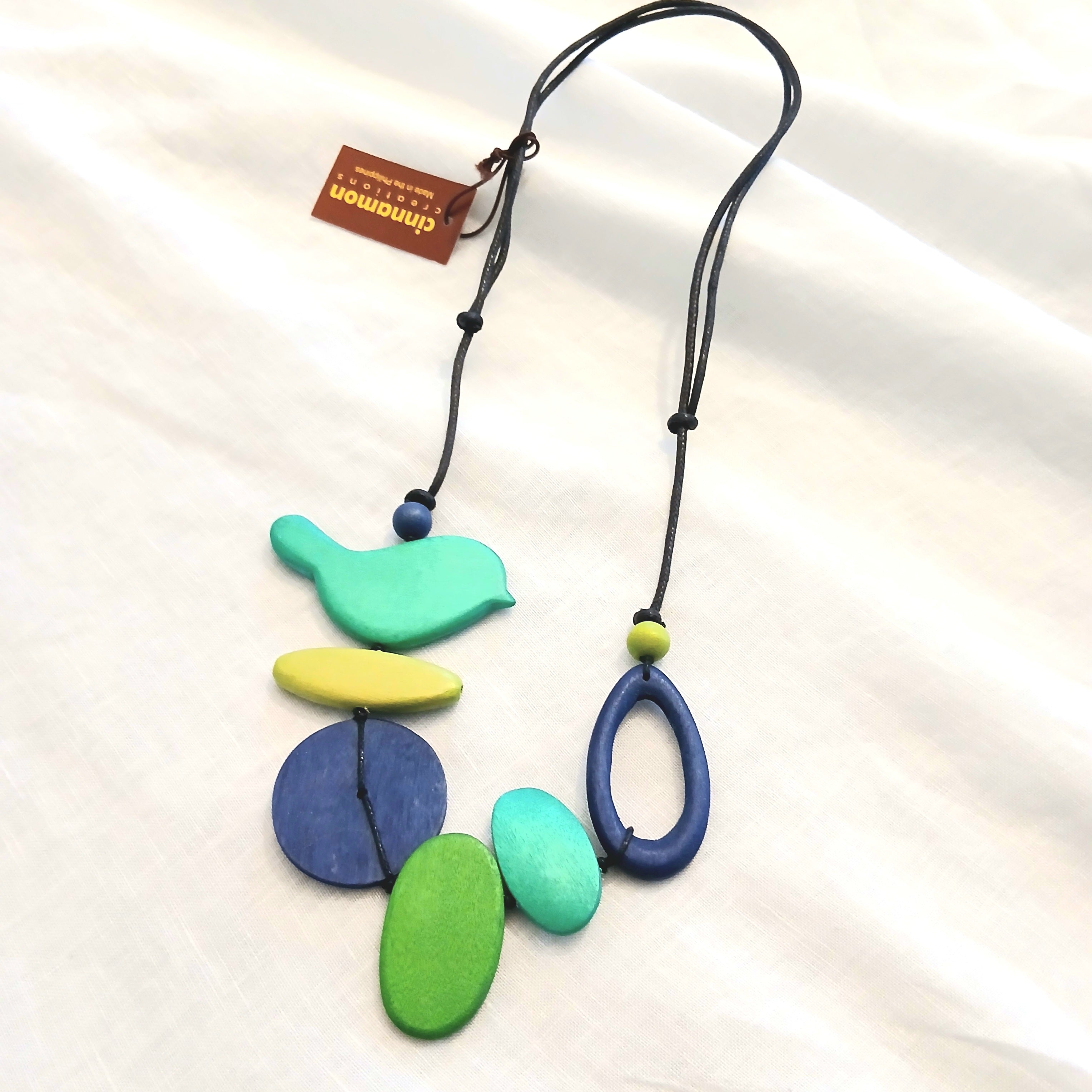 Little Bird and Blended Shapes Wooden Beads Necklace N7-1479