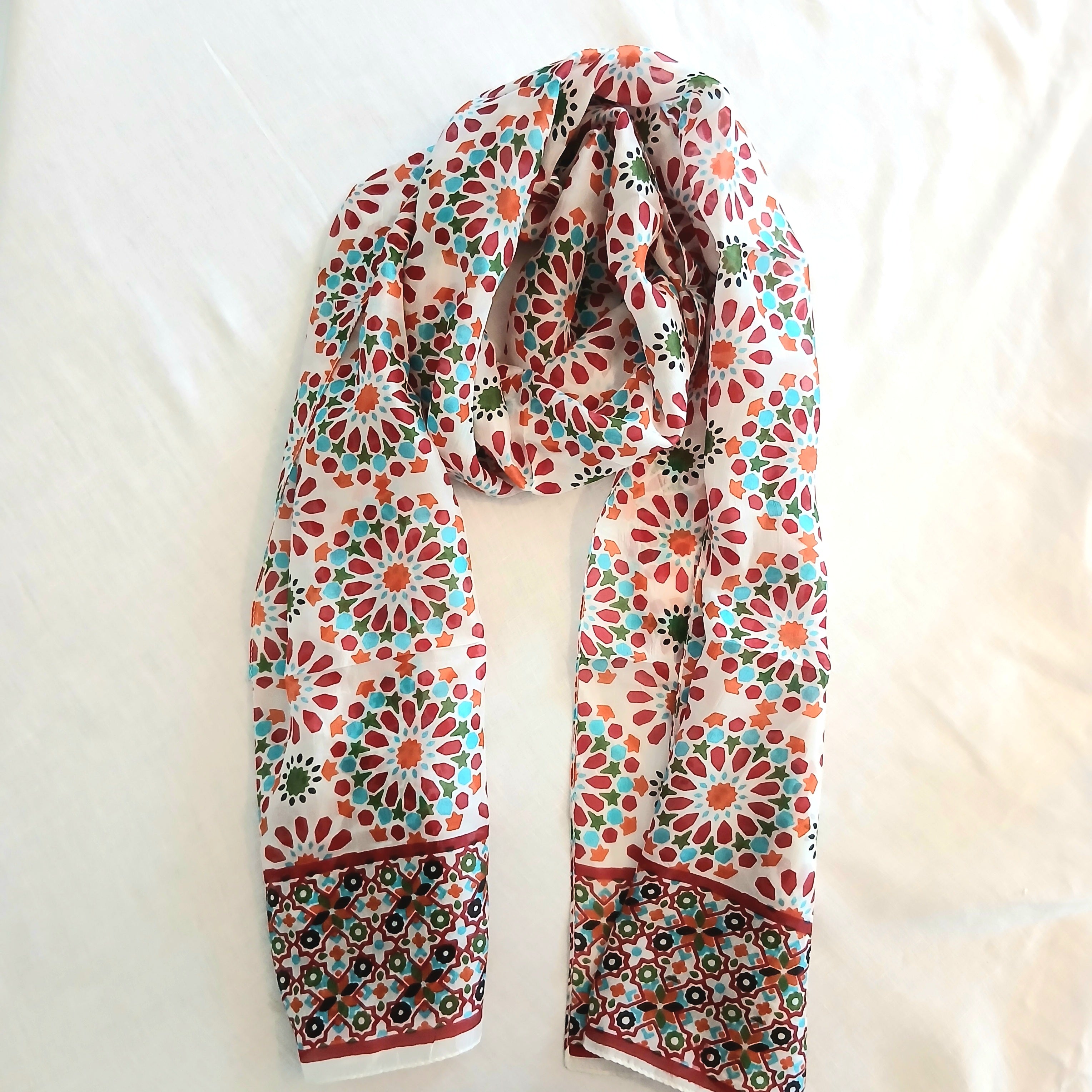 Pure Silk Scarf Geometric Floral Design Large PS-1138/L