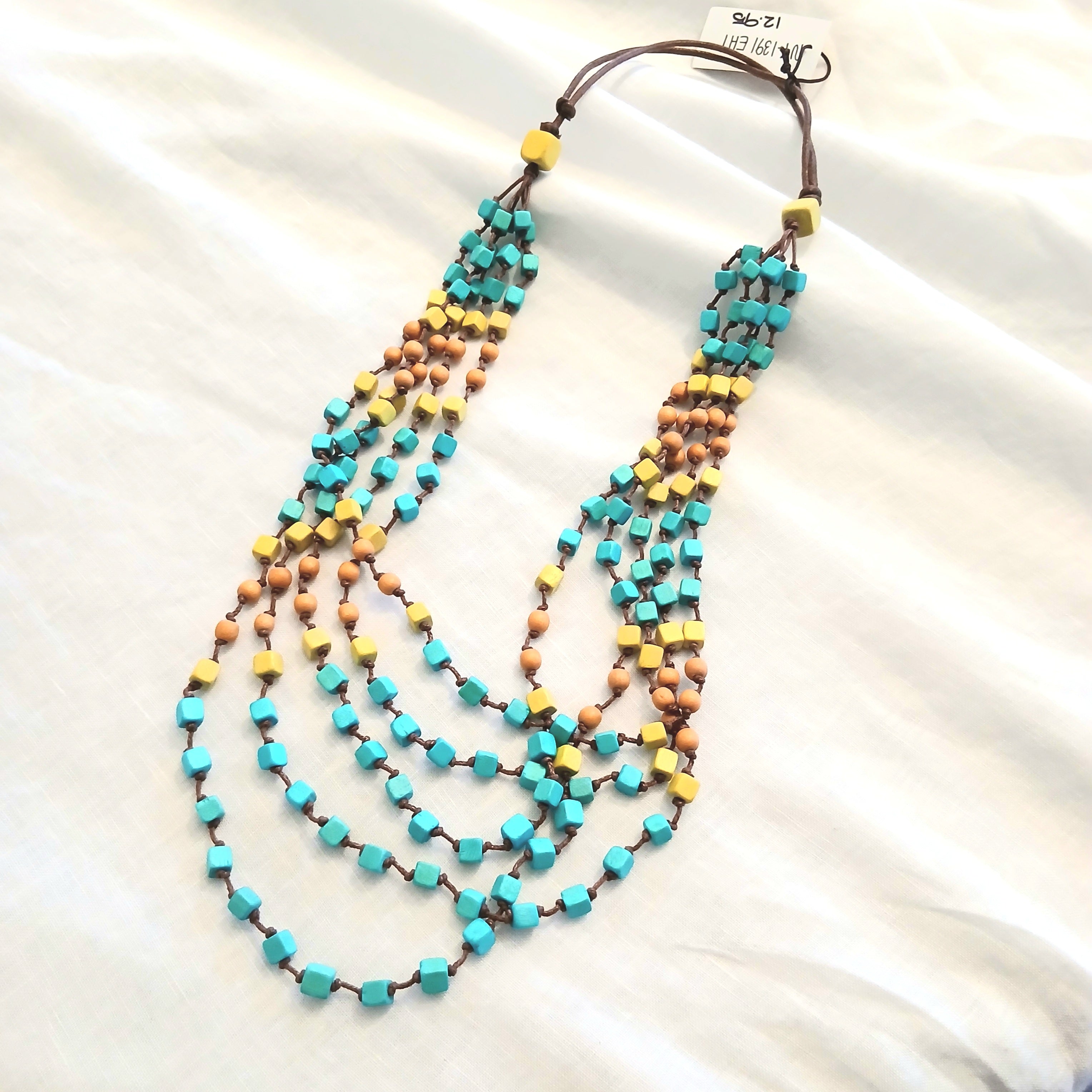 Multi-Layered Small Wooden Cube Beaded Necklace N7-1391EHT