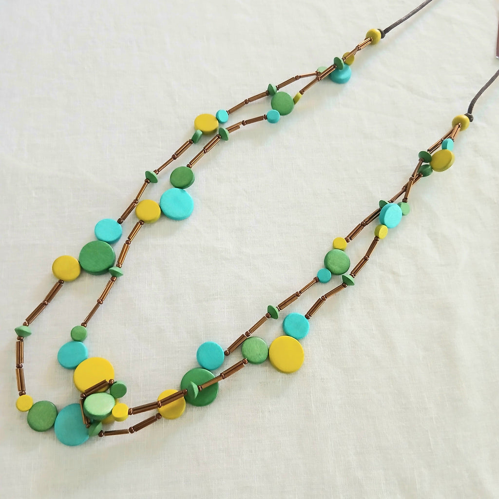 Wooden Circles Beaded Necklace Multi-Coloured N7-1403