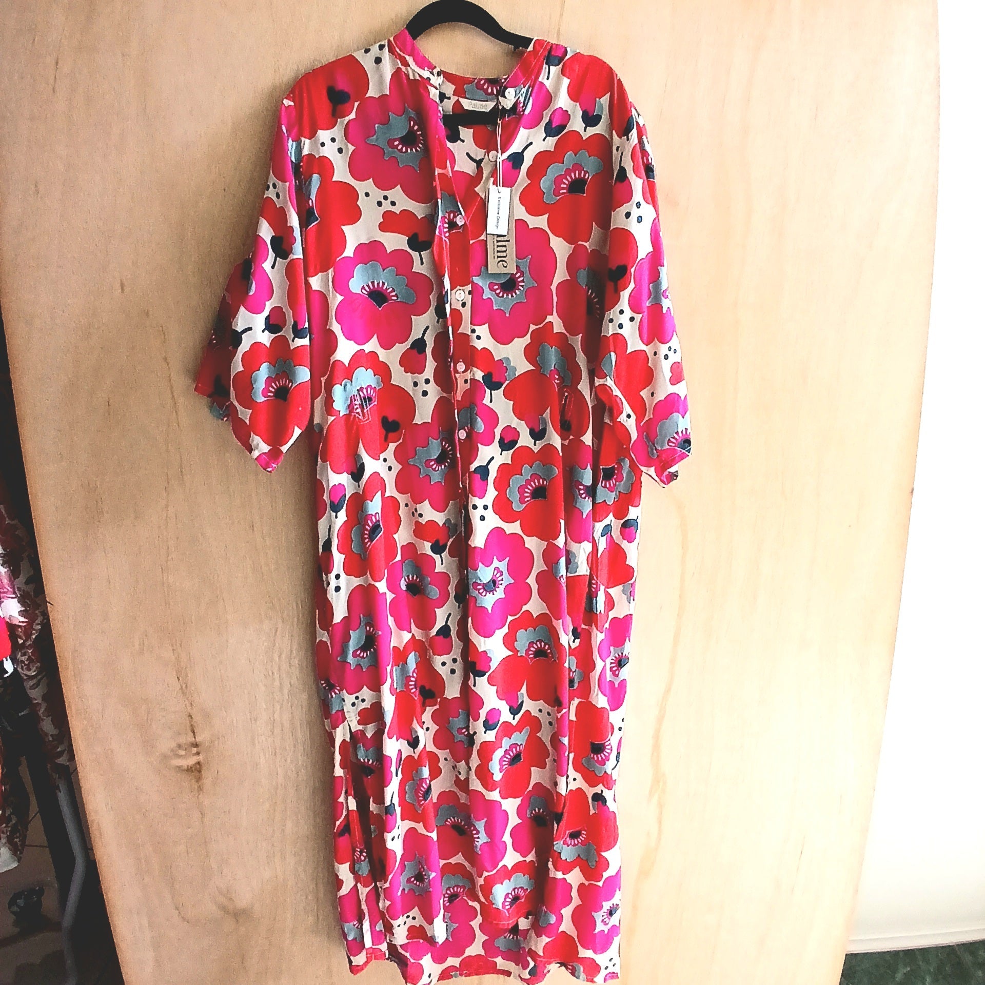 Long Viscose Summer Dress with Sleeves and Buttons 66988 Pink