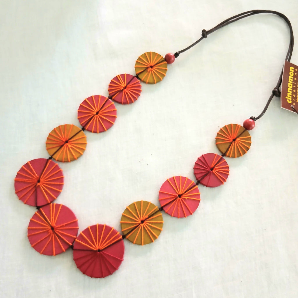 Embroidered Wooden Circles Beads N7-915