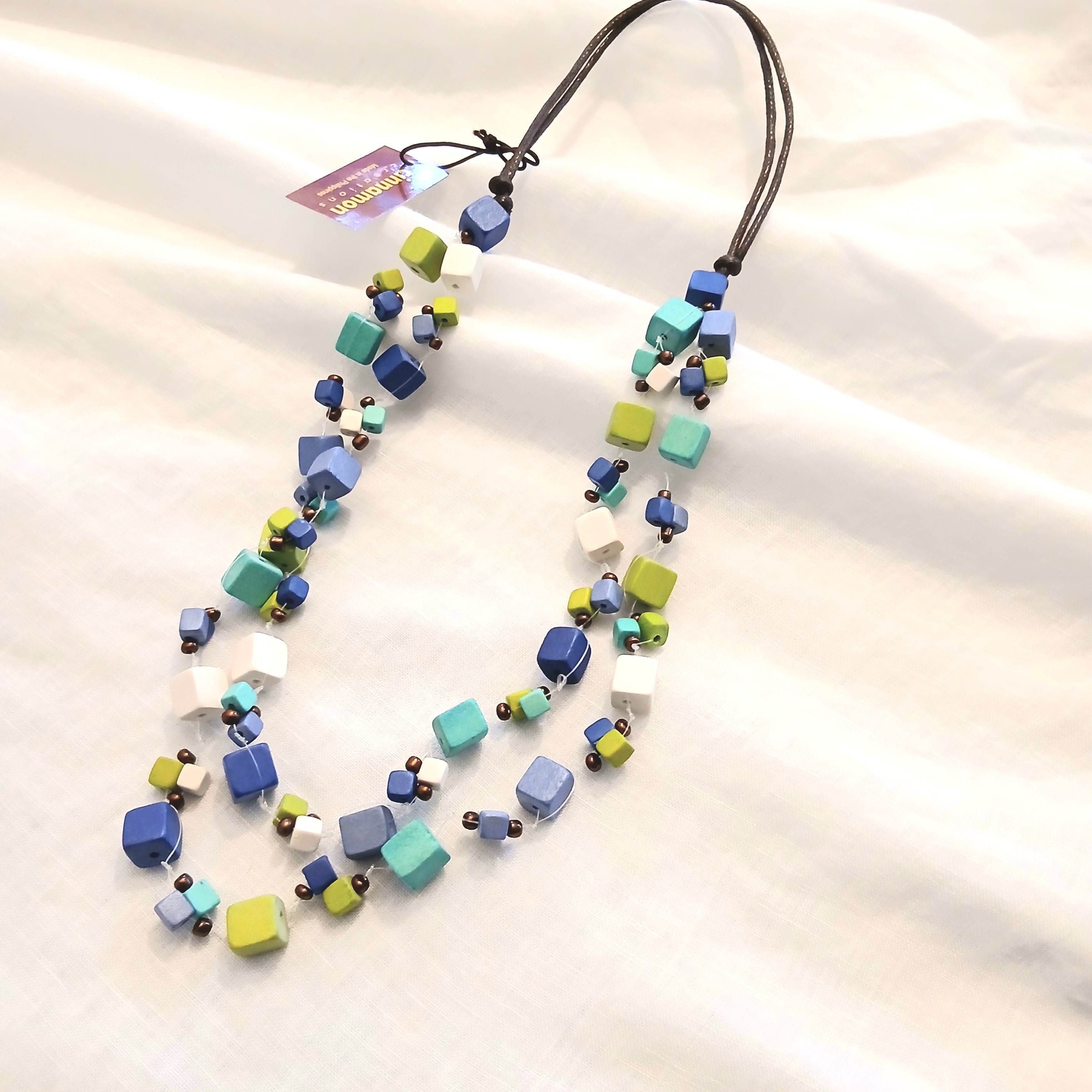 Whimsical Wooden Beaded Necklace Multicoloured N7-1428