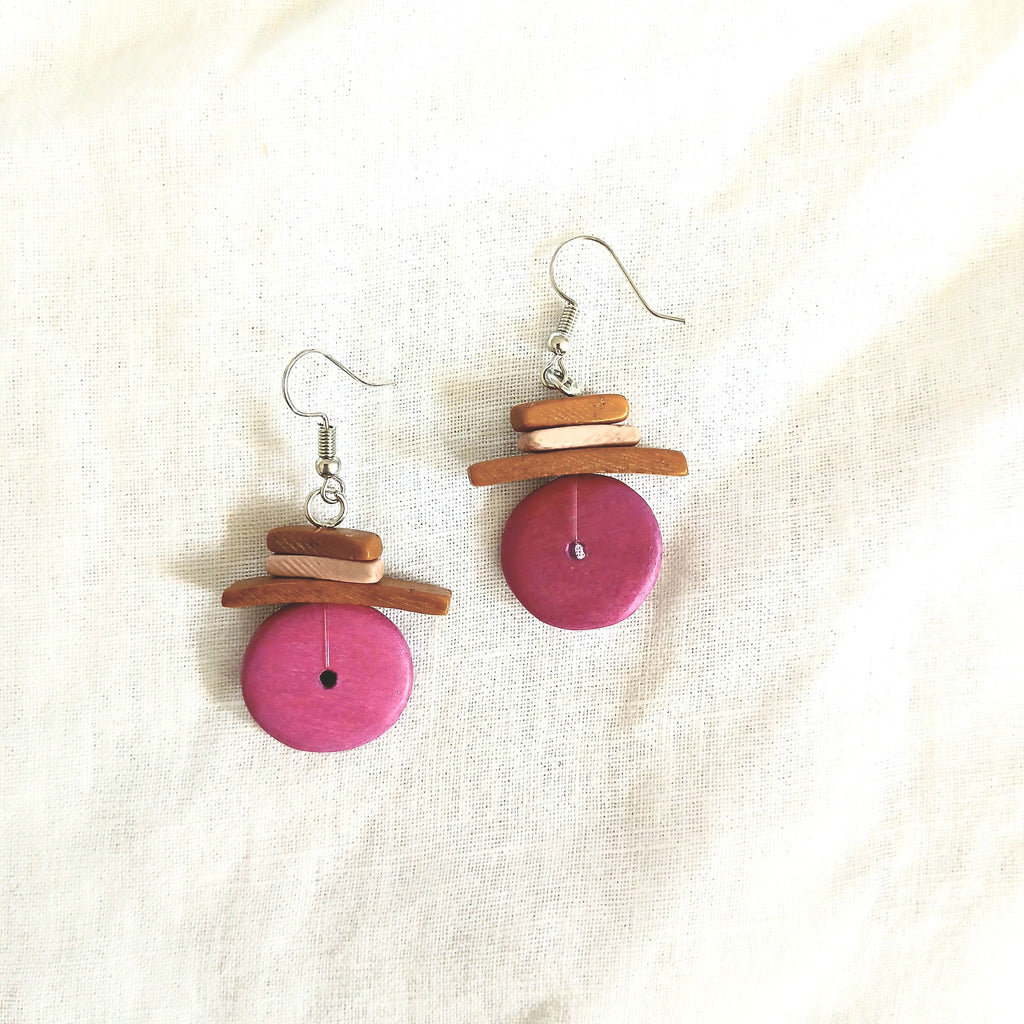 Wooden Hat Beaded Earrings E7-1475