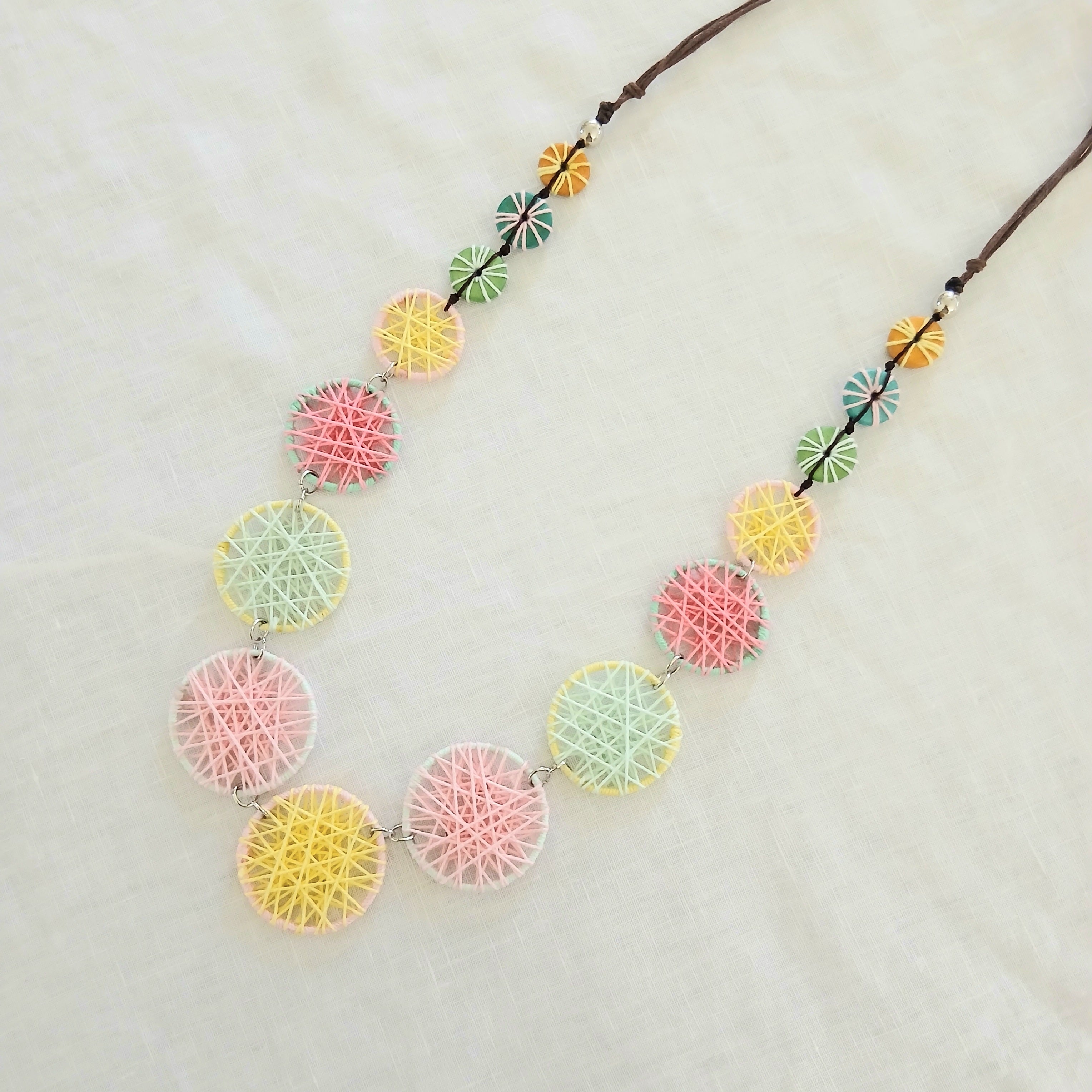 Webbed Pastels and Pink Wooden Beaded Necklace N14-296AFC
