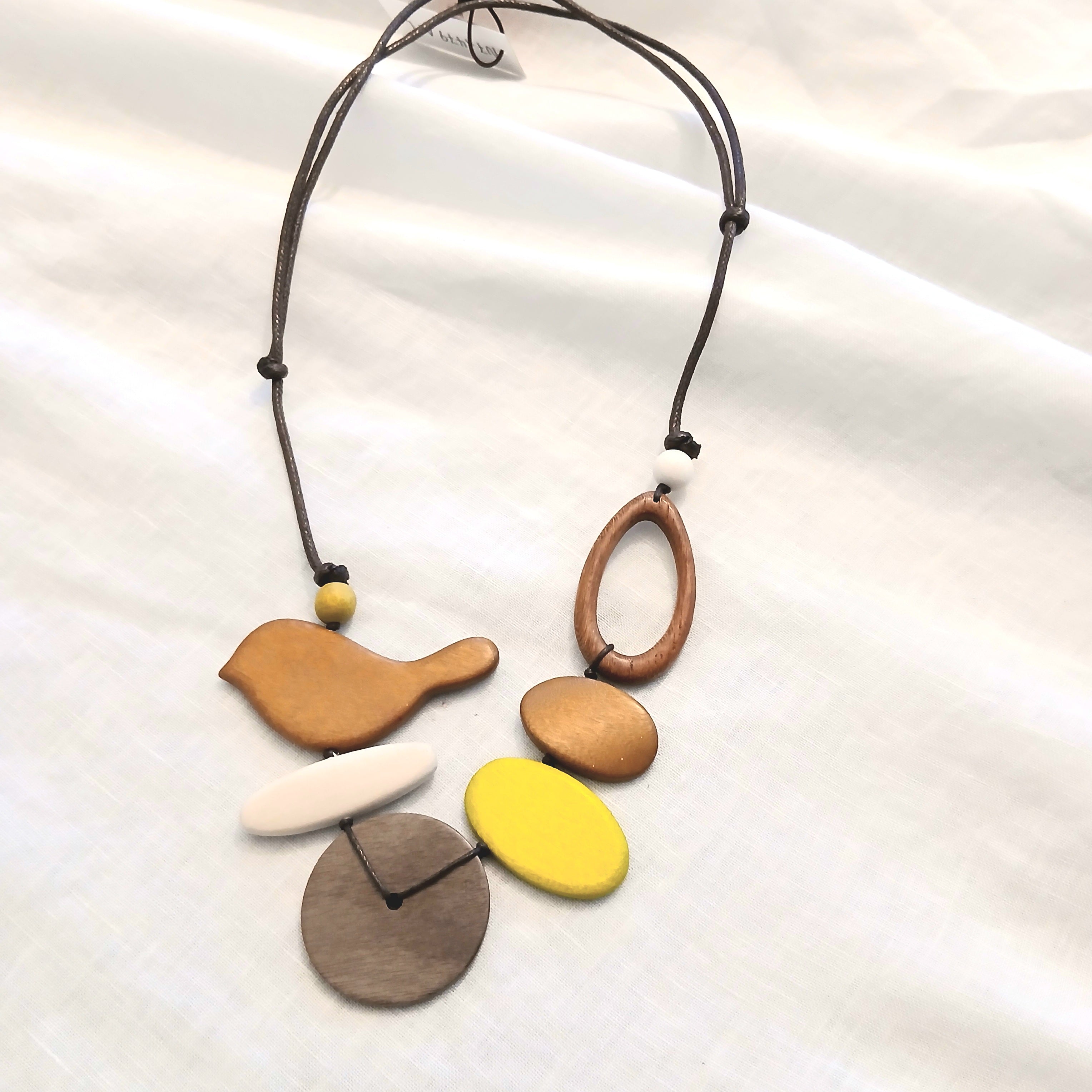 Little Bird and Blended Shapes Wooden Beads Necklace N7-1479