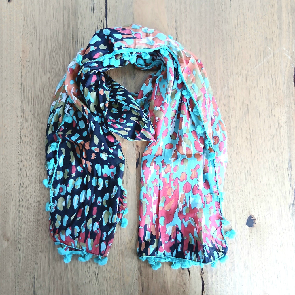 Pom Pom Splash Cotton Scarf - Orange SC-1808 / 1807