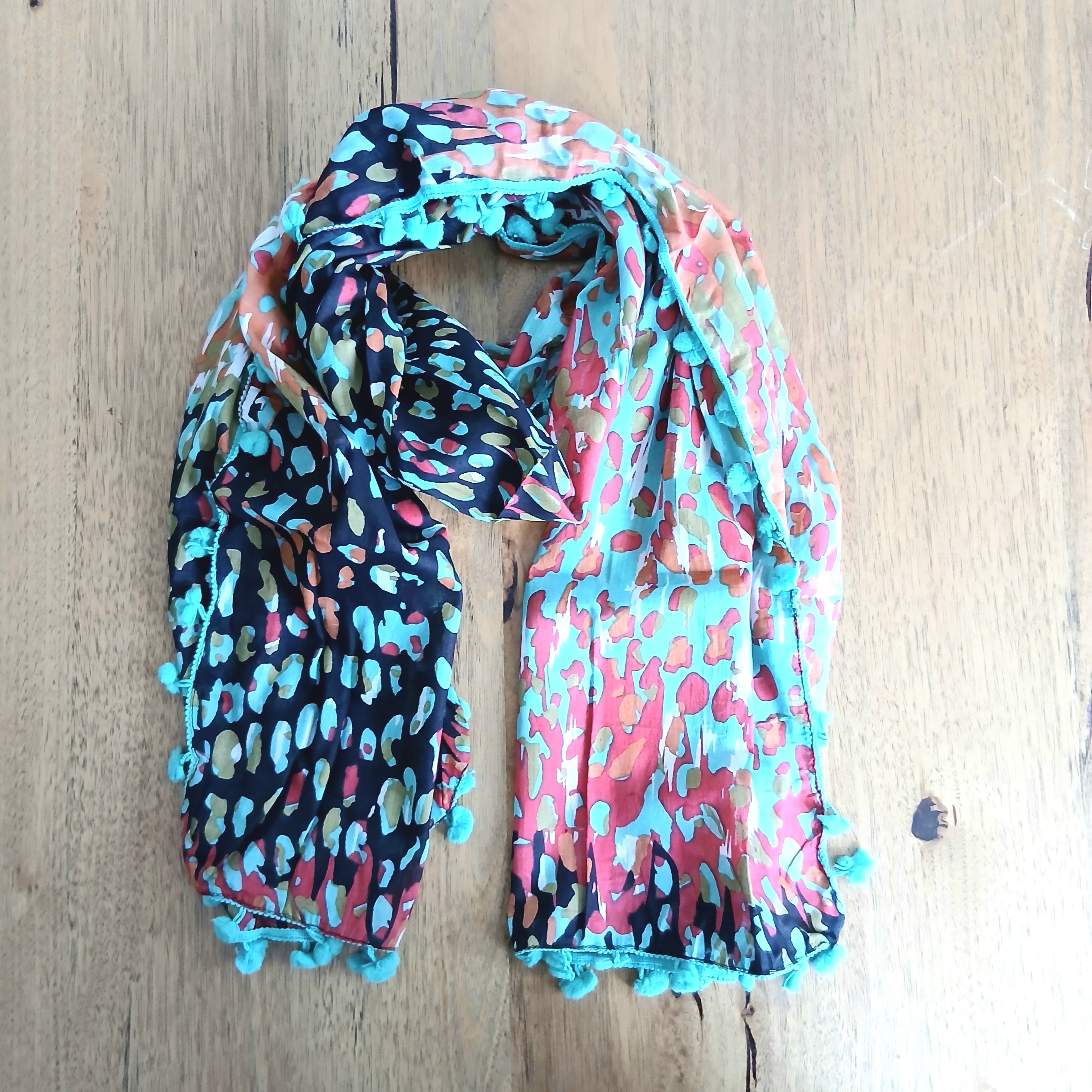 Pom Pom Splash Cotton Scarf - Orange SC-1808 / 1807