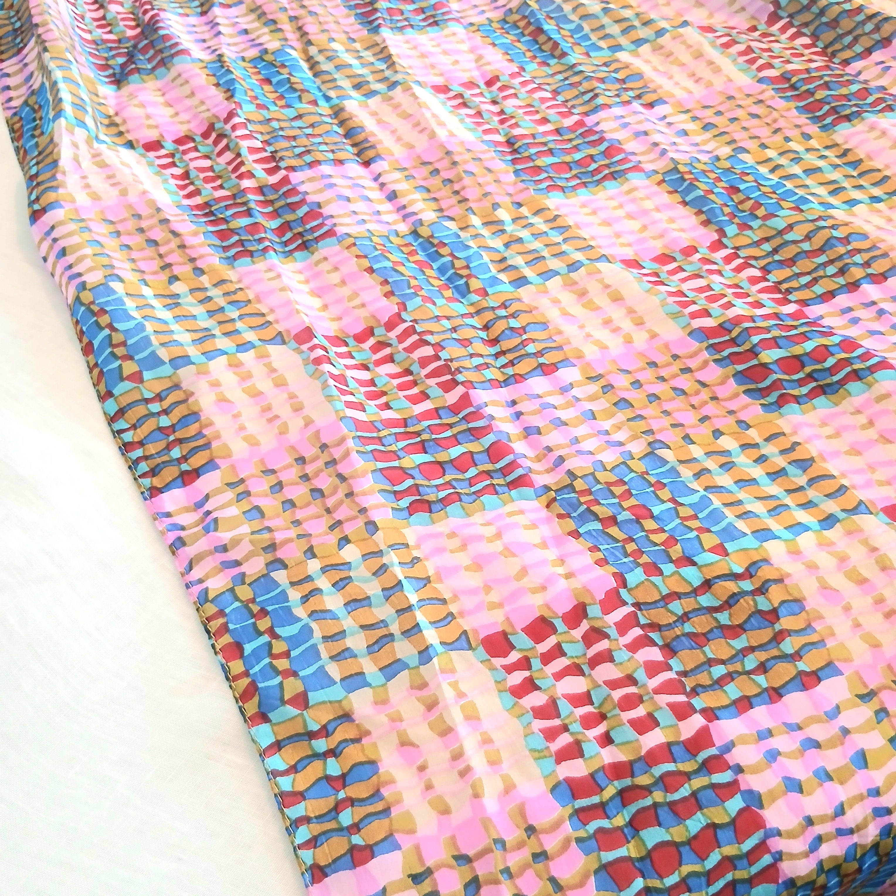 Pure Silk Scarf Lines and Squares Design Large TS-1146L#3